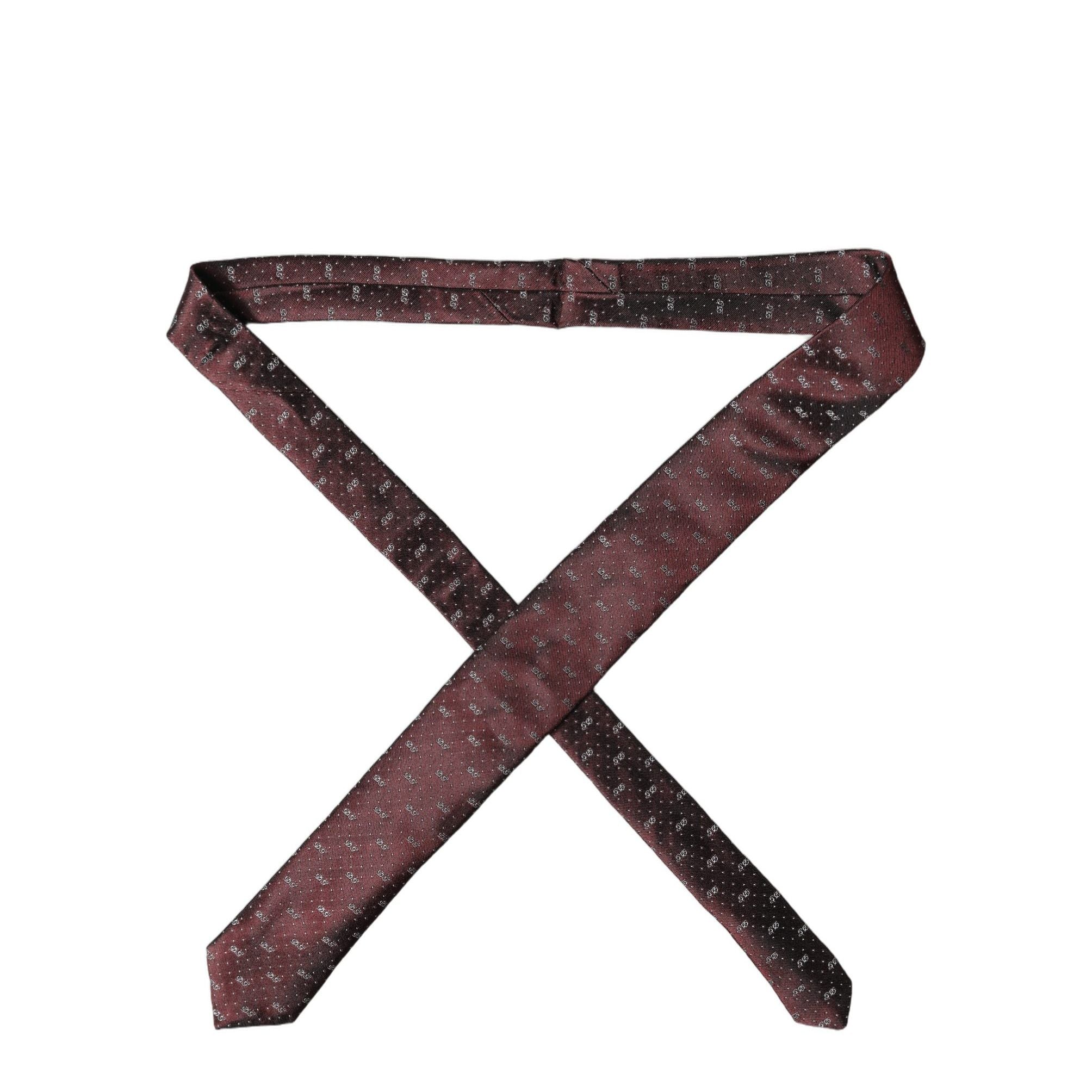 Dolce & Gabbana Burgundy Logo Monogram Silk Adjustable Men Necktie Tie