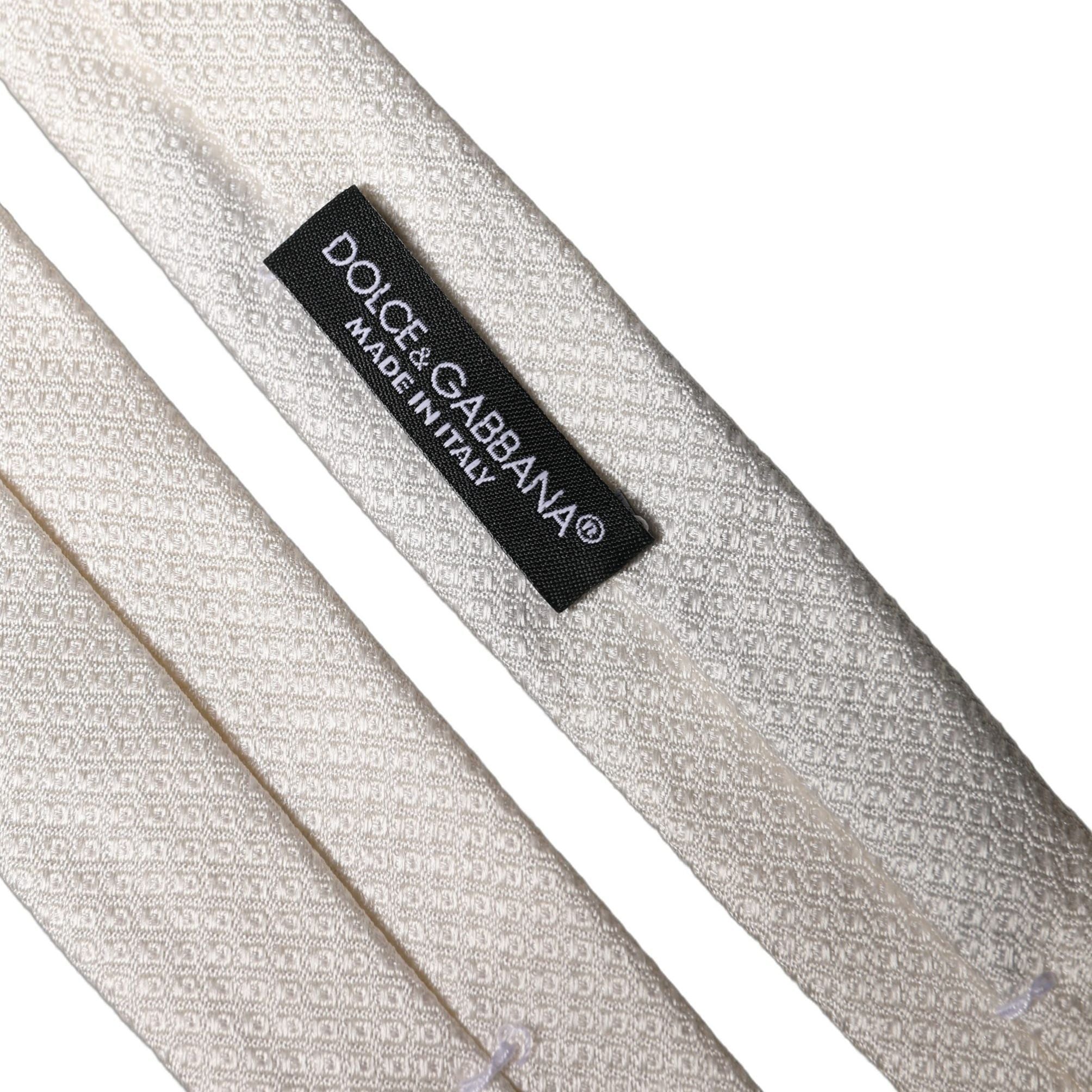 Dolce & Gabbana White Solid Textured Silk Adjustable Men Tied Necktie Tie