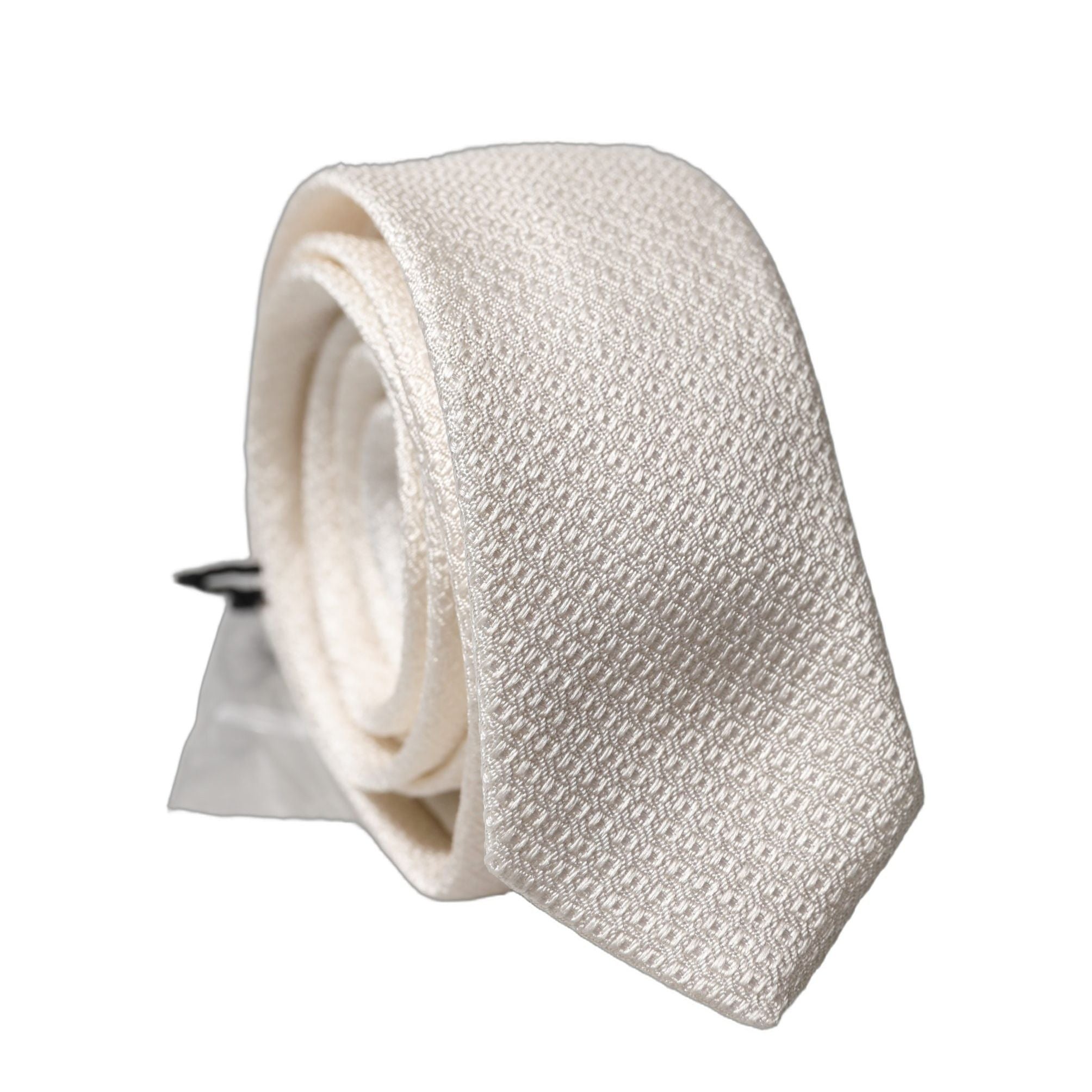 Dolce & Gabbana White Solid Textured Silk Adjustable Men Tied Necktie Tie