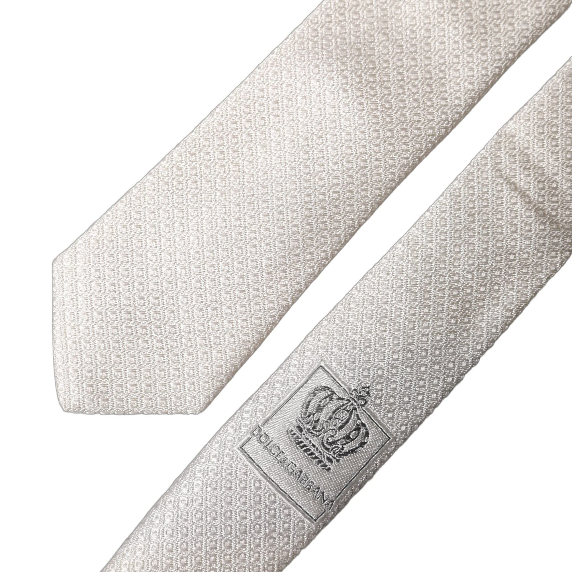 Dolce & Gabbana White Solid Textured Silk Adjustable Men Tied Necktie Tie