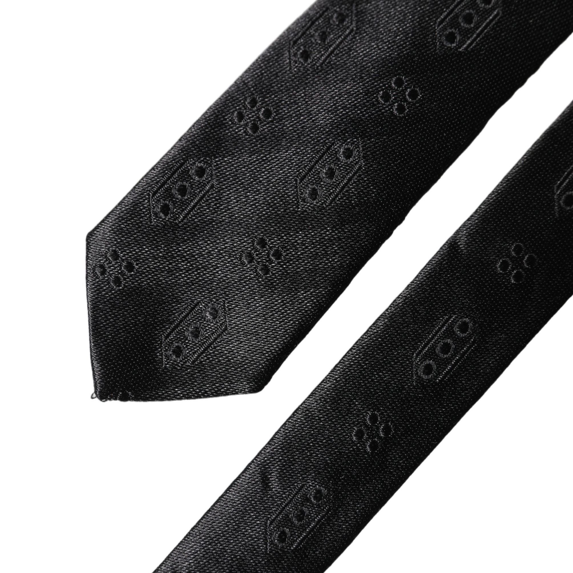 Dolce & Gabbana Black Patterned 100% Silk Adjustable Men Necktie Tie