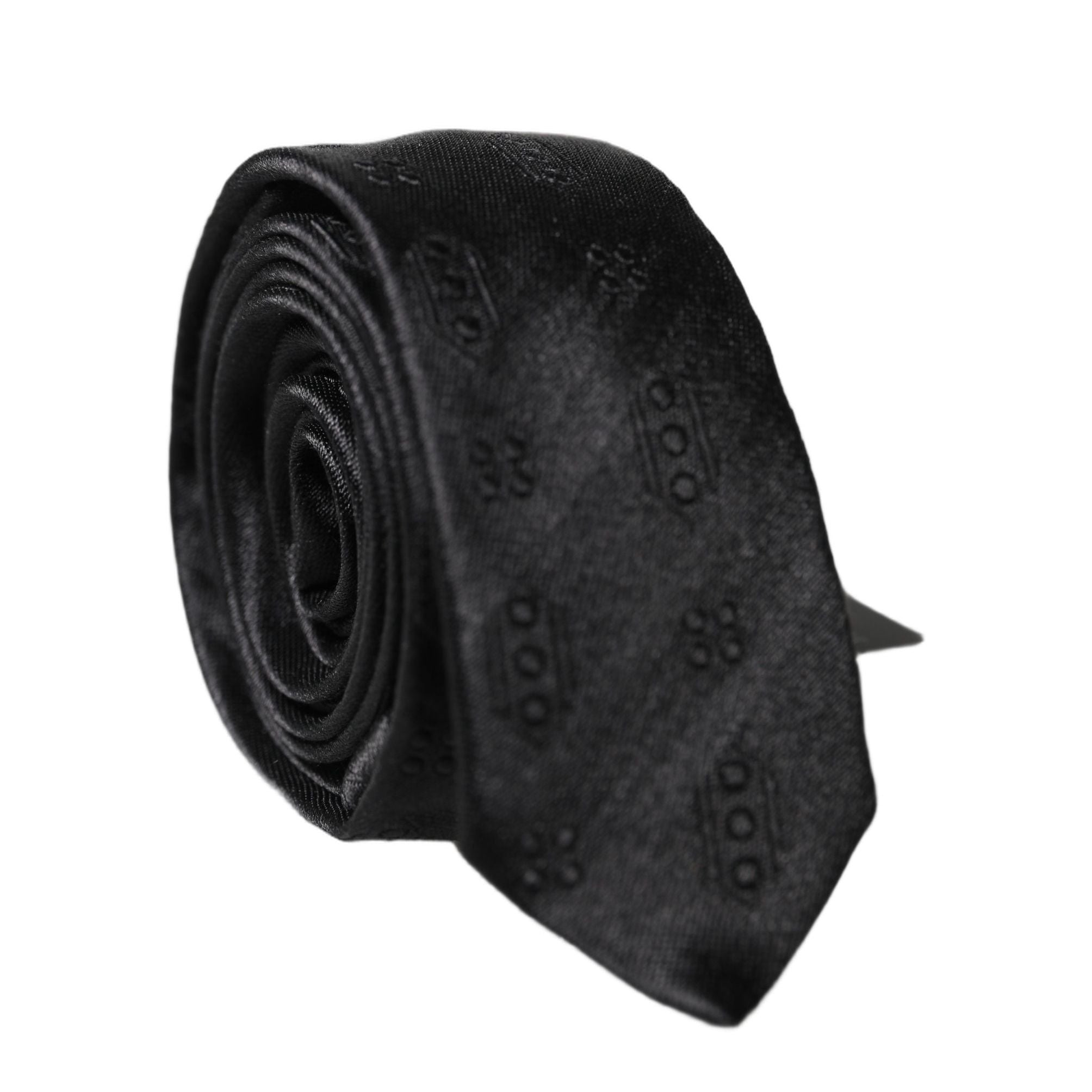 Dolce & Gabbana Black Patterned 100% Silk Adjustable Men Necktie Tie