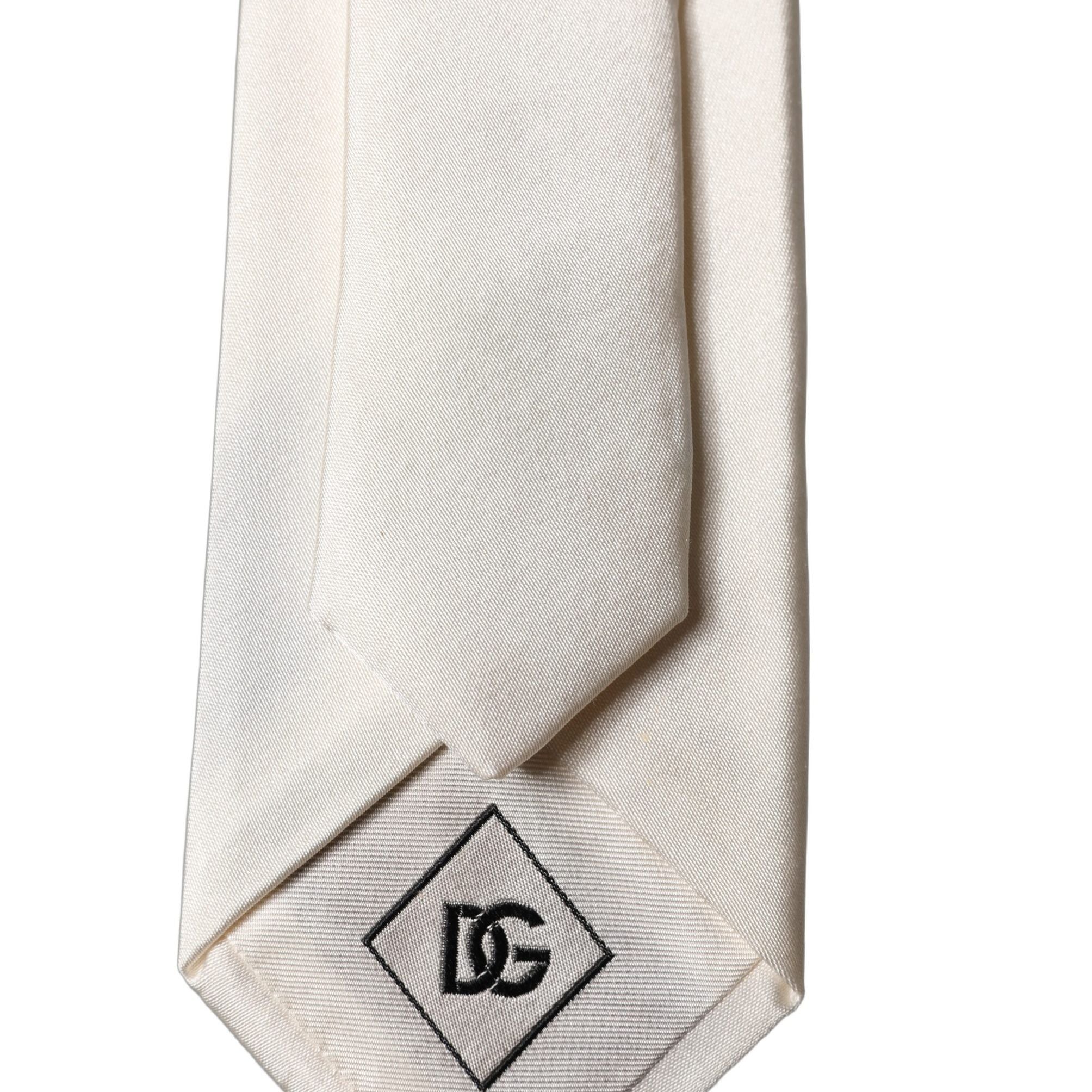 Dolce & Gabbana Off White DG Embroidery Silk Adjustable Men Necktie Tie