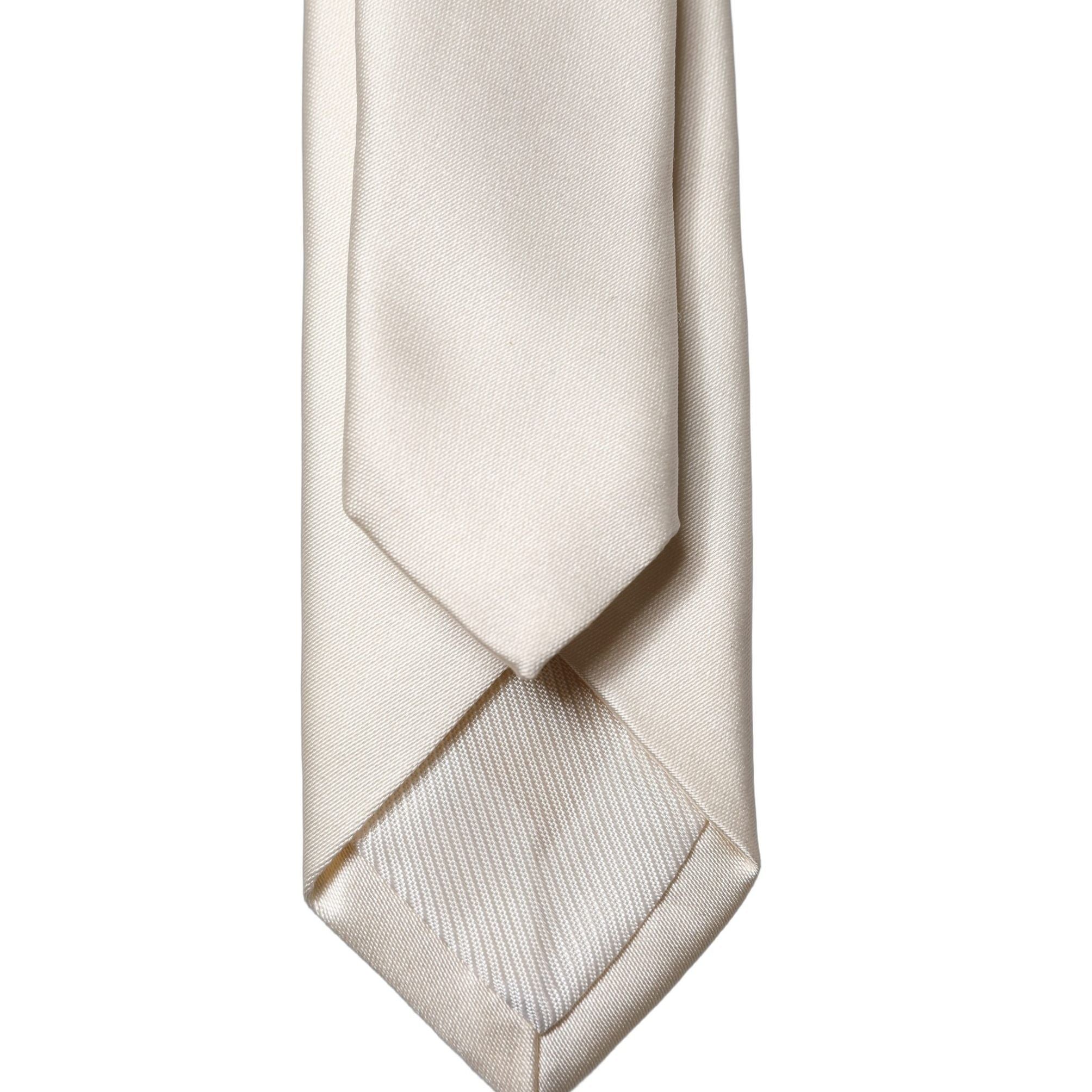 Dolce & Gabbana Off White Satin 100% Silk Adjustable Men Tied Necktie Tie