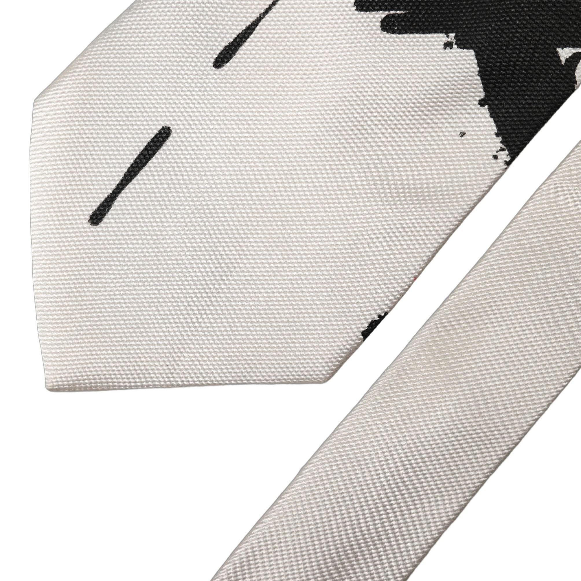 Dolce & Gabbana White Tattoo Floral Silk Adjustable Men Tied Necktie Tie