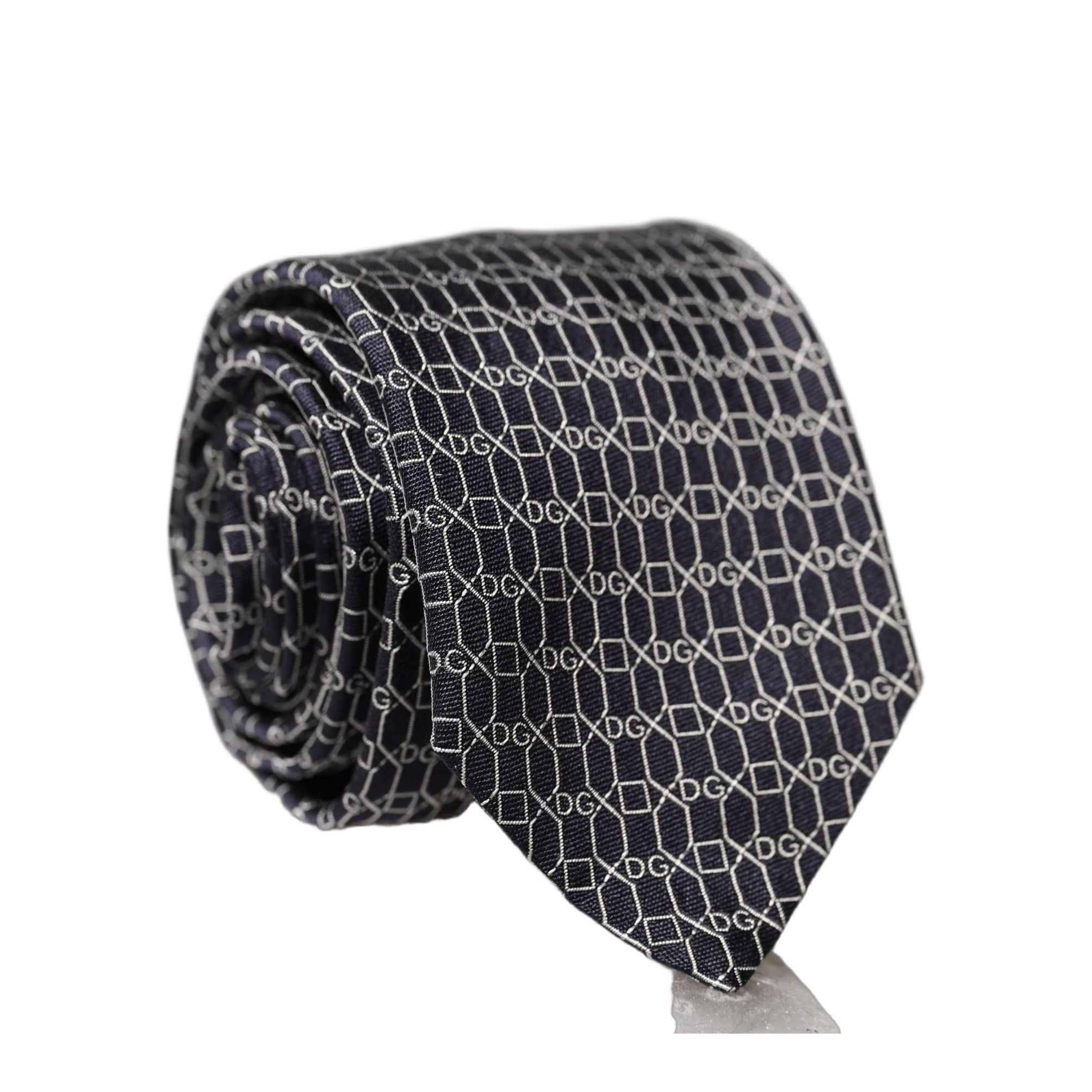 Dolce & Gabbana Black Geometric DG Silk Adjustable Men Tied Necktie Tie