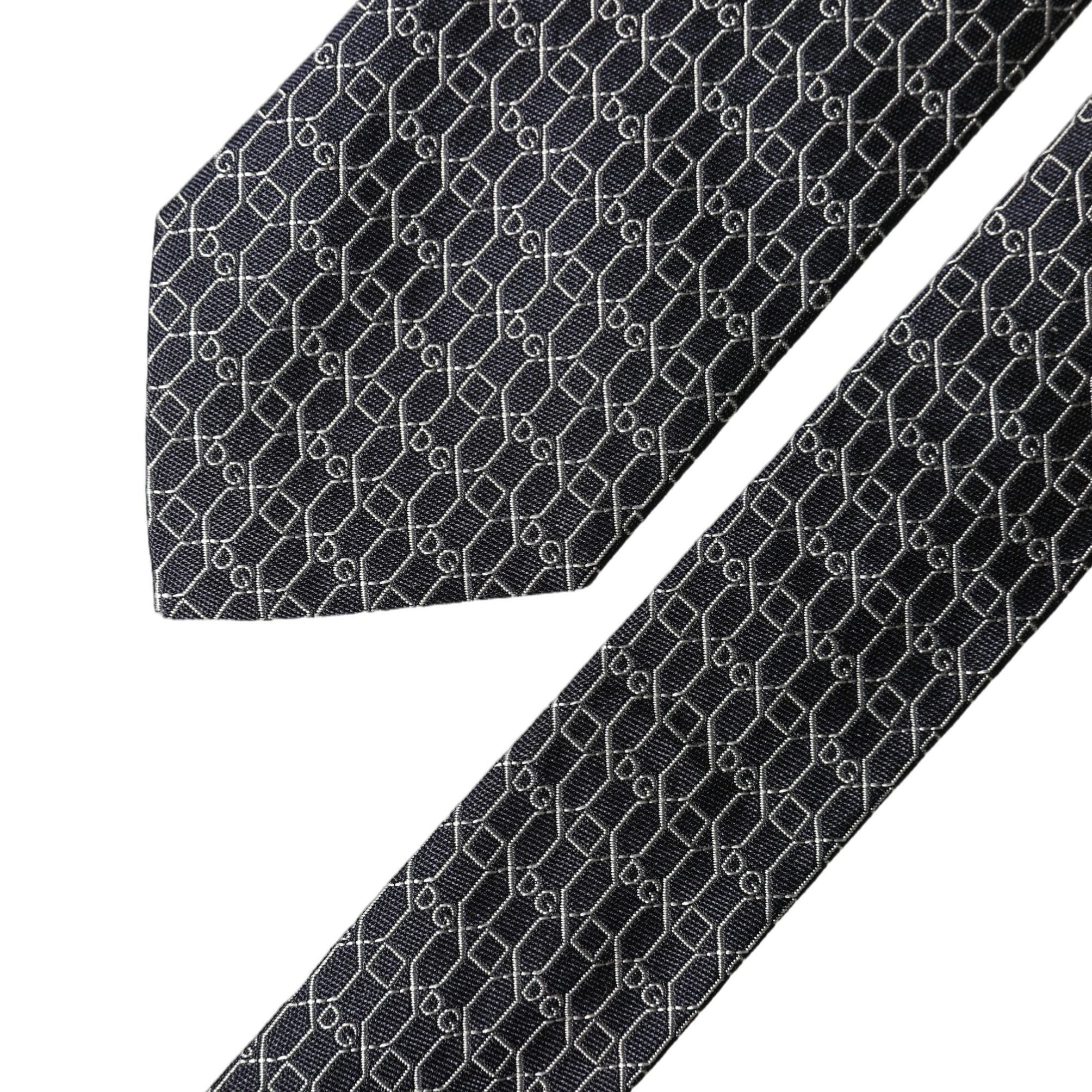 Dolce & Gabbana Black Geometric DG Silk Adjustable Men Tied Necktie Tie