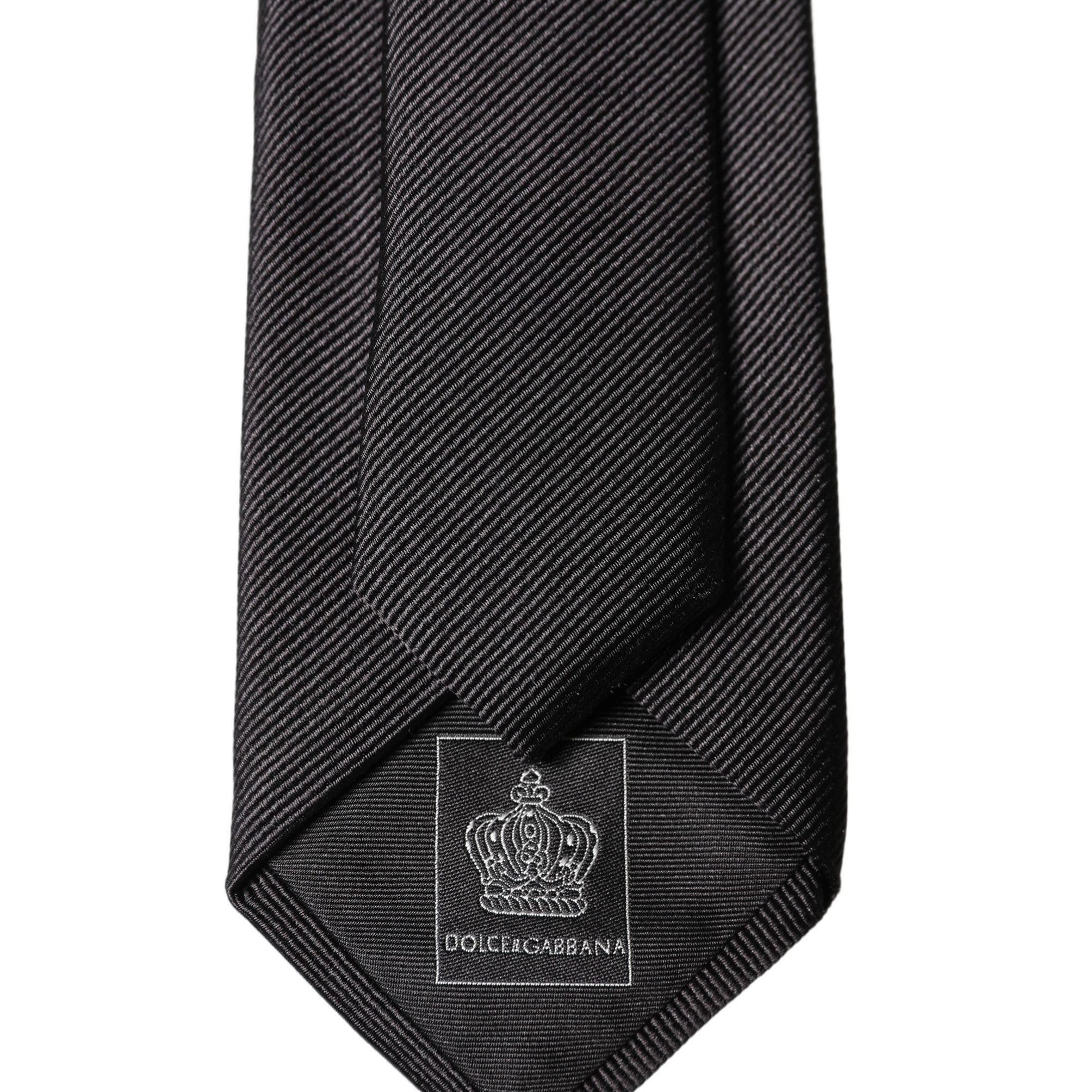 Dolce & Gabbana Black Solid 100% Silk Adjustable Men Tied Necktie Tie