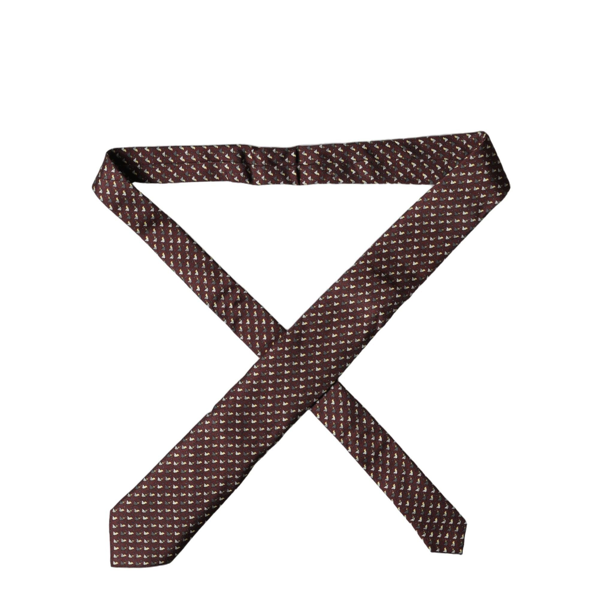 Dolce & Gabbana Burgundy Geometric Silk Adjustable Men Tied Necktie Tie
