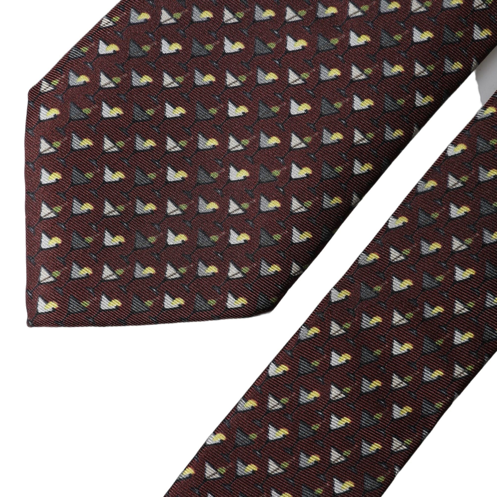 Dolce & Gabbana Burgundy Geometric Silk Adjustable Men Tied Necktie Tie