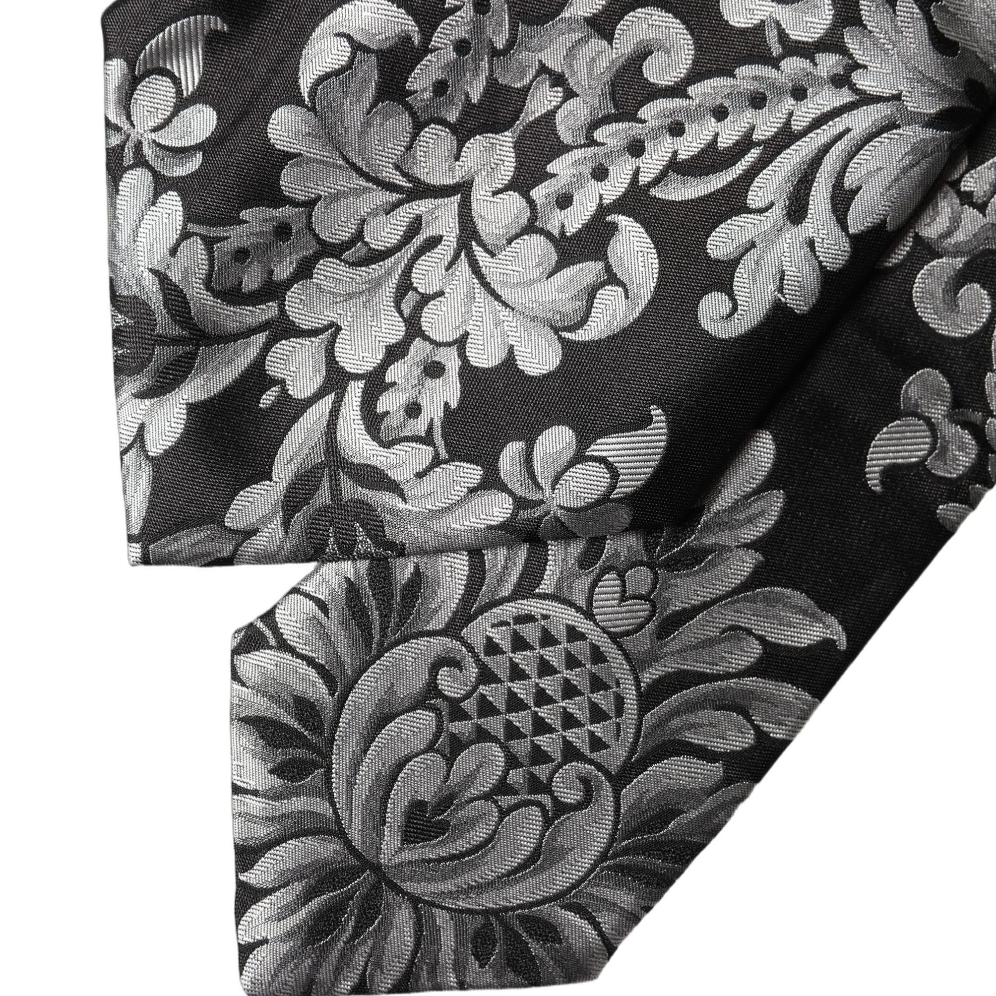 Dolce & Gabbana Black Silver Floral Silk Adjustable Women Necktie Tie