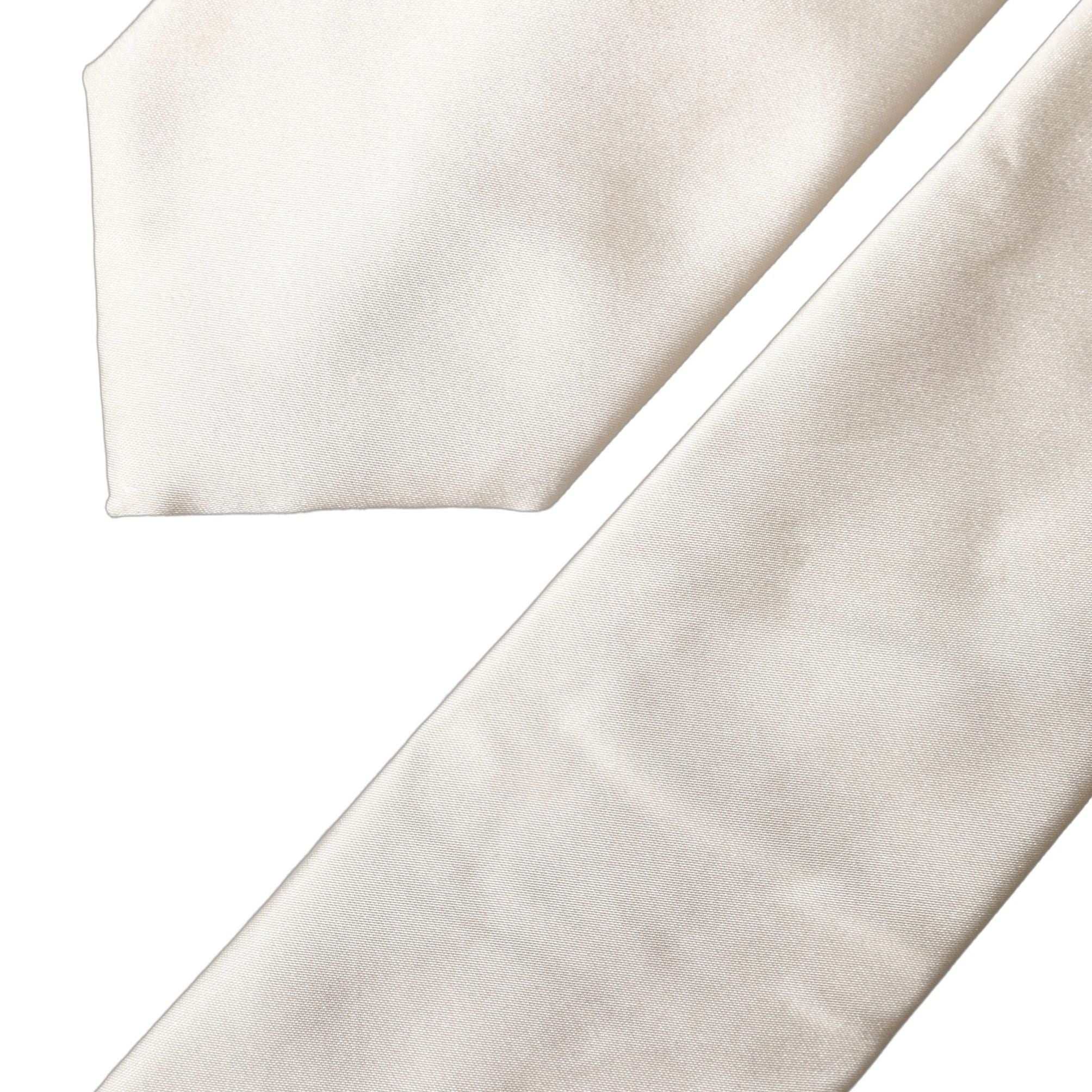 Dolce & Gabbana Off White Satin Silk Adjustable Women Tied Necktie Tie