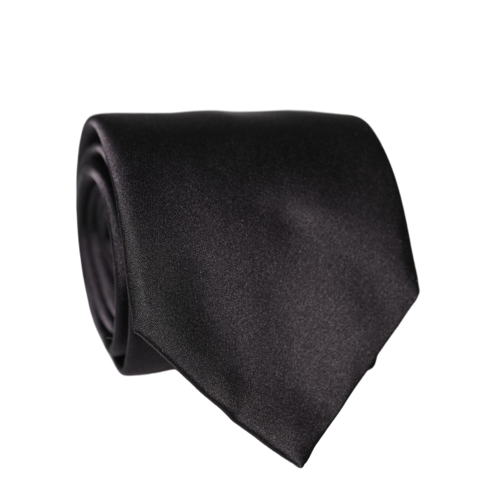 Dolce & Gabbana Black Satin 100% Silk Adjustable Women Tied Necktie Tie