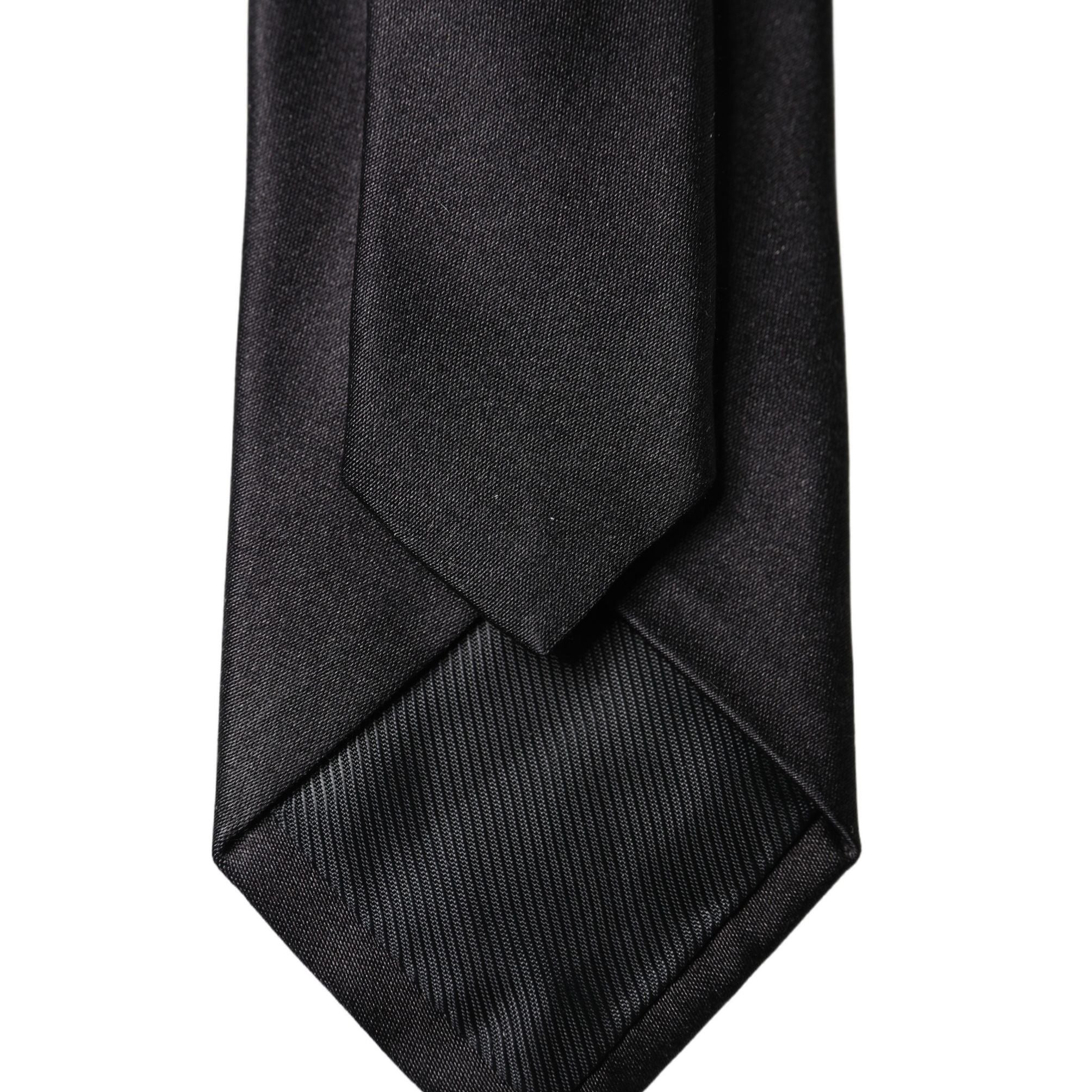 Dolce & Gabbana Black Solid Silk Satin Wide Adjustable Men Necktie Tie