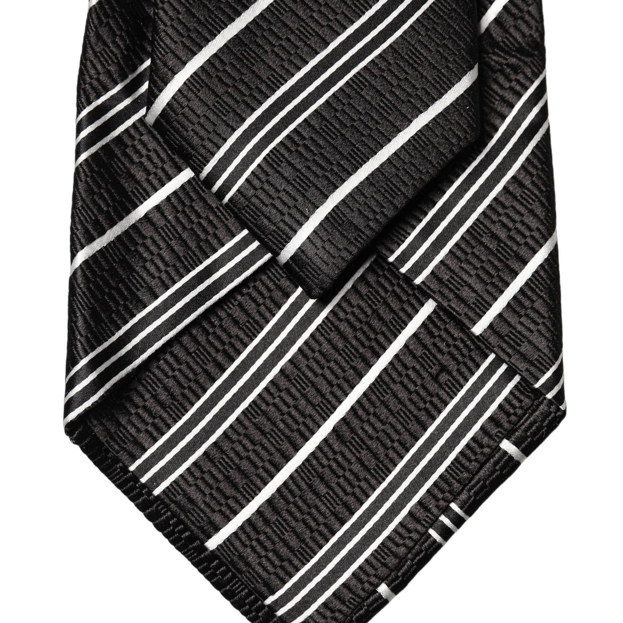 Dolce & Gabbana Black White Stripes Silk Adjustable Women Necktie Tie
