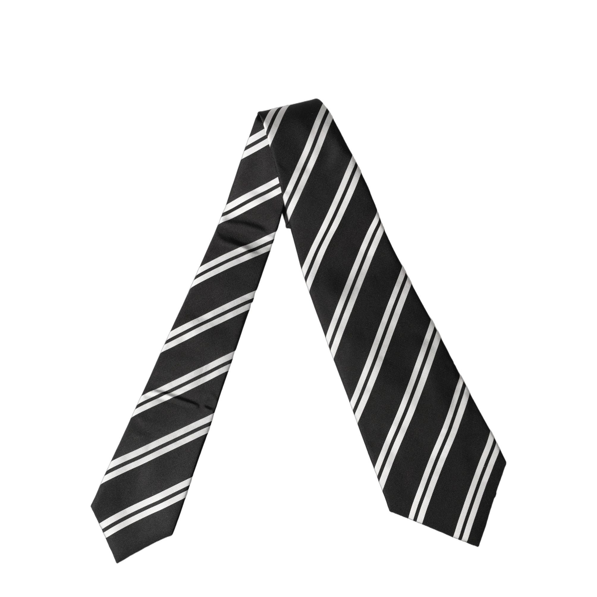 Dolce & Gabbana Black White Stripes Silk Adjustable Women Necktie Tie