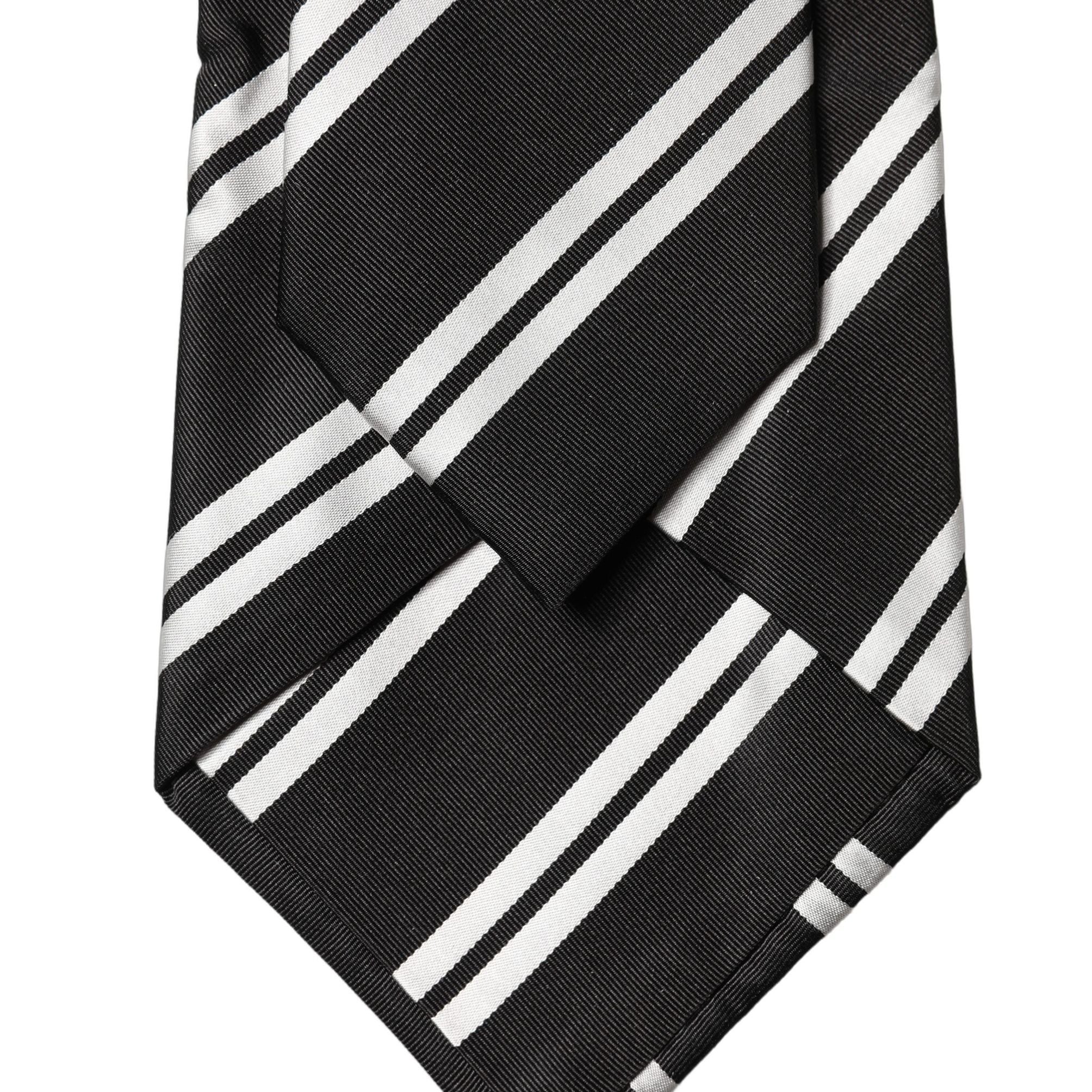 Dolce & Gabbana Black White Stripes Silk Adjustable Women Necktie Tie