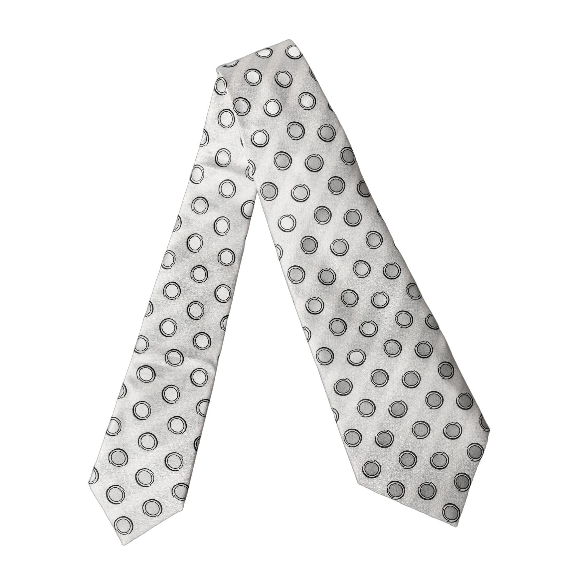 Dolce & Gabbana White Gray Polka Dot Silk Adjustable Women Necktie Tie