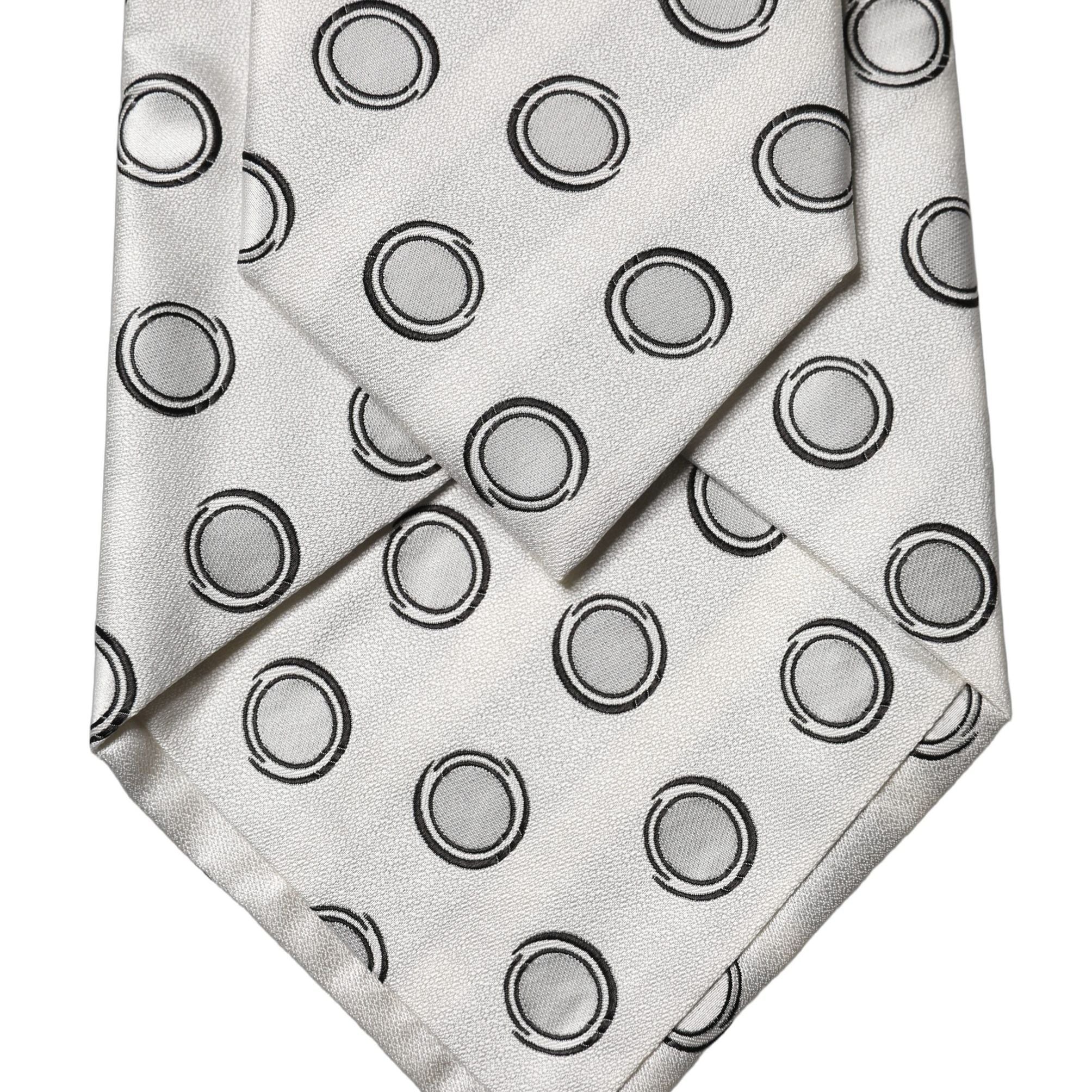 Dolce & Gabbana White Gray Polka Dot Silk Adjustable Women Necktie Tie