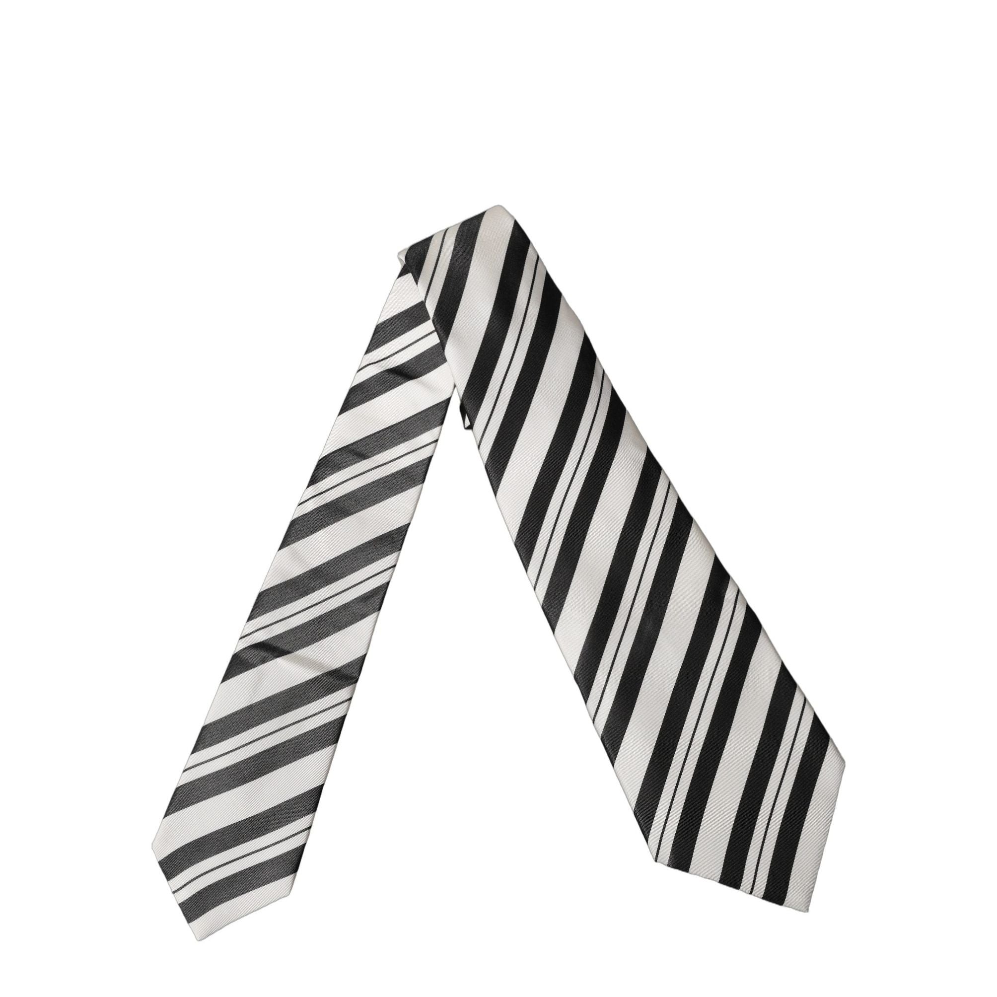 Dolce & Gabbana Black White Stripes Silk Adjustable Women Necktie Tie
