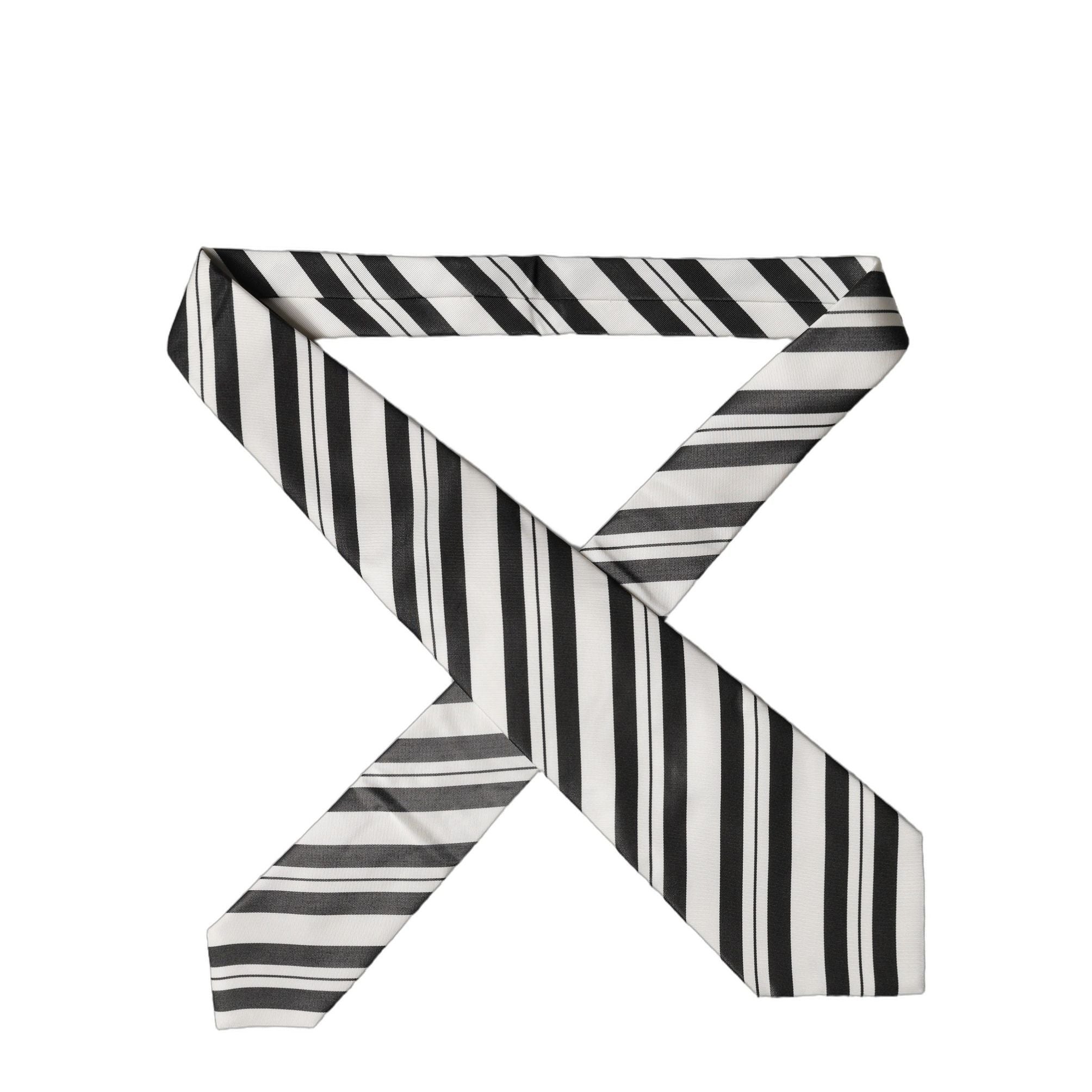 Dolce & Gabbana Black White Stripes Silk Adjustable Women Necktie Tie