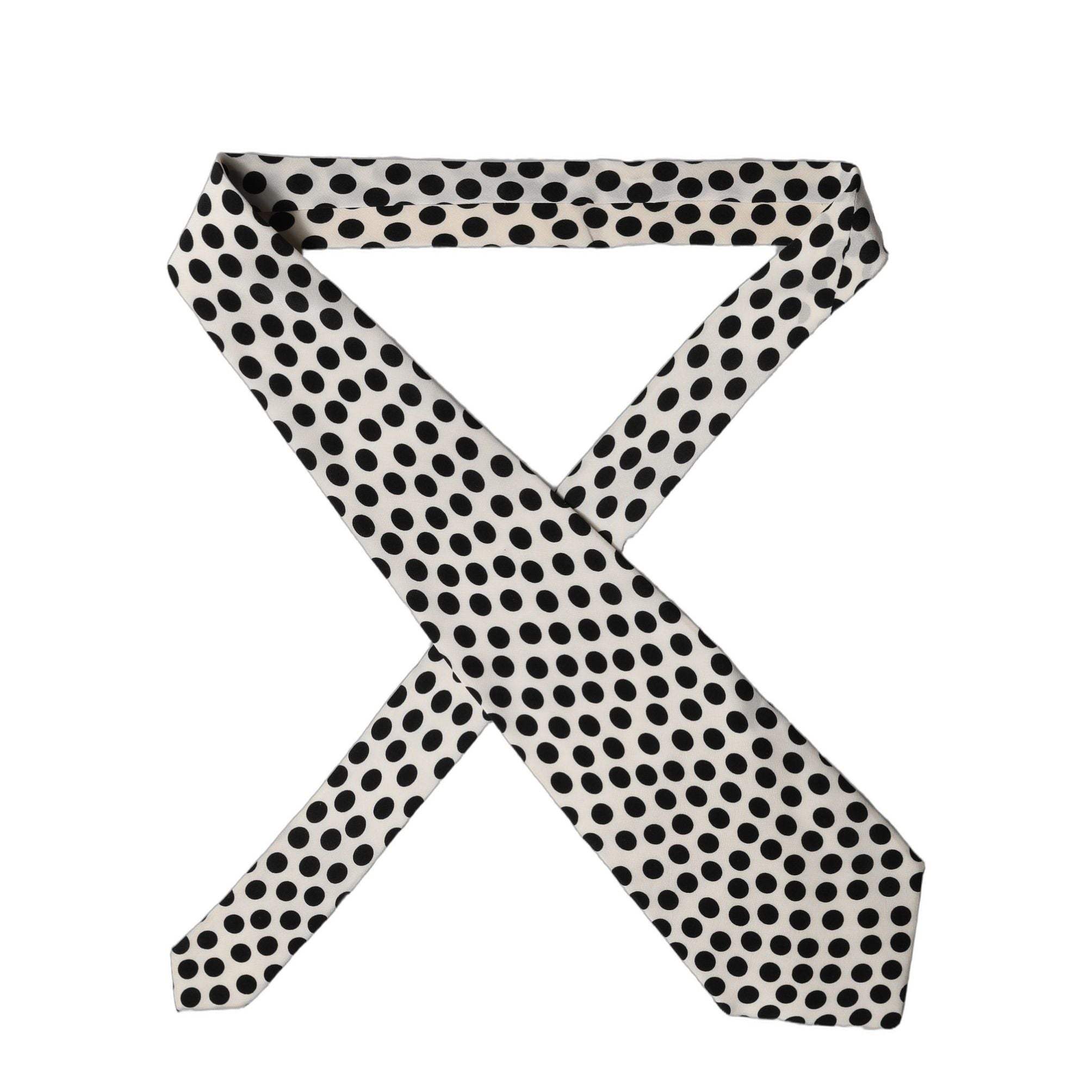 Dolce & Gabbana White Black Polka Dot Silk Adjustable Women Necktie Tie