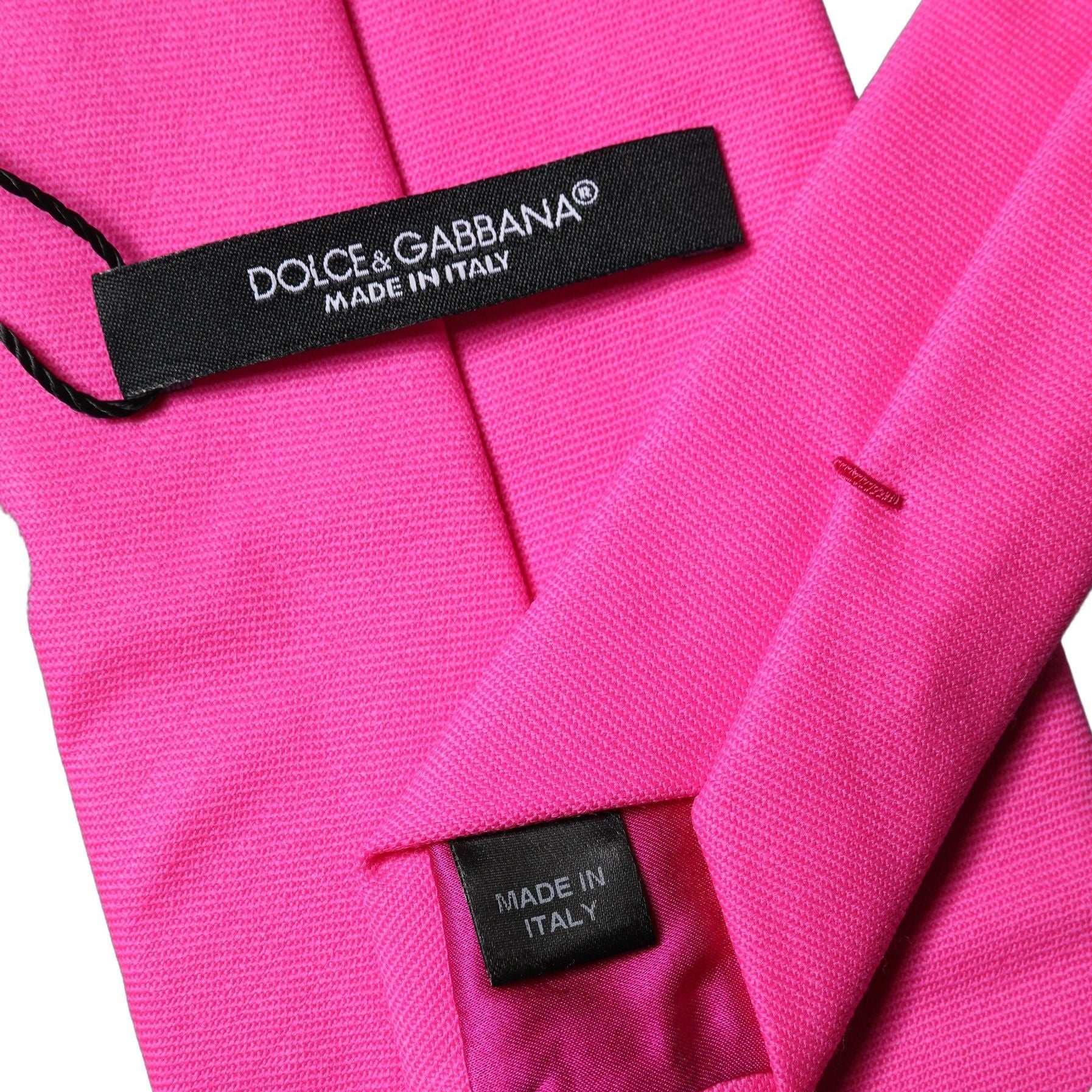 Dolce & Gabbana Neon Pink Solid Satin Silk Adjustable Women Necktie Tie