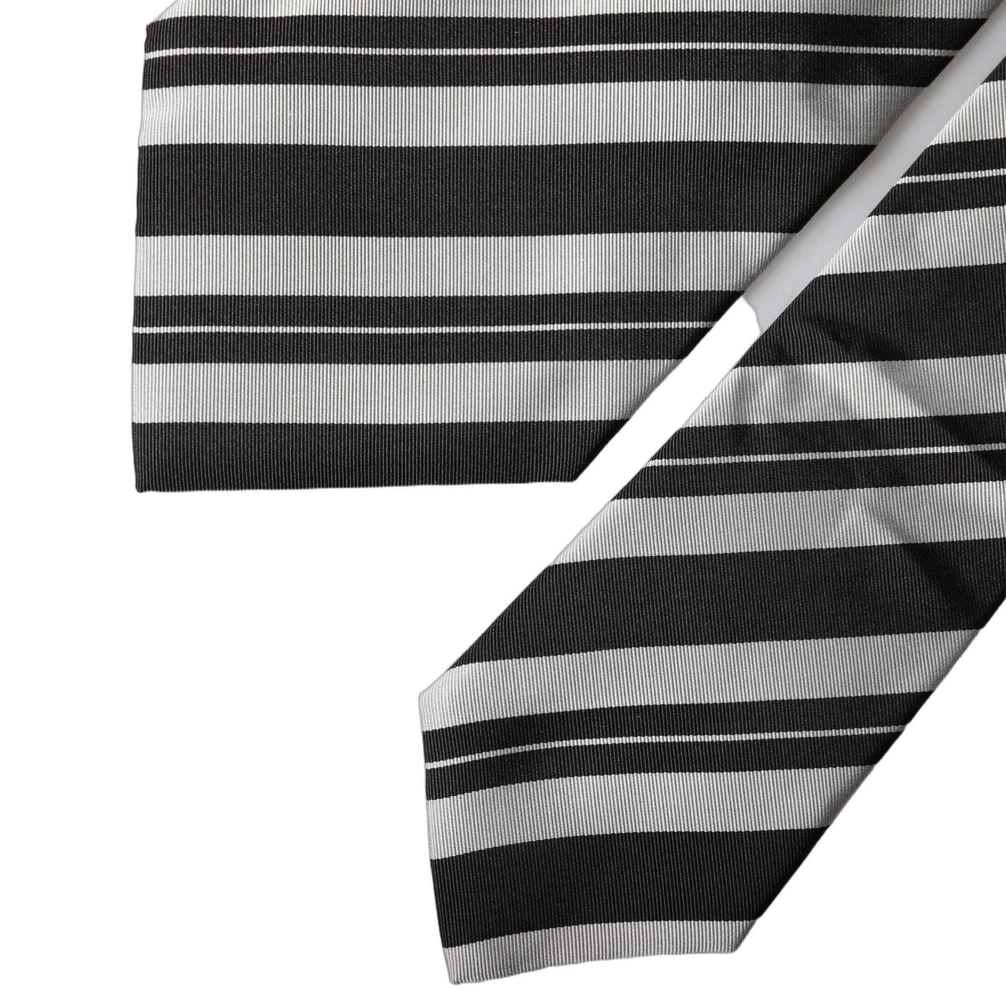 Dolce & Gabbana Black White Stripes Silk Adjustable Women Necktie Tie
