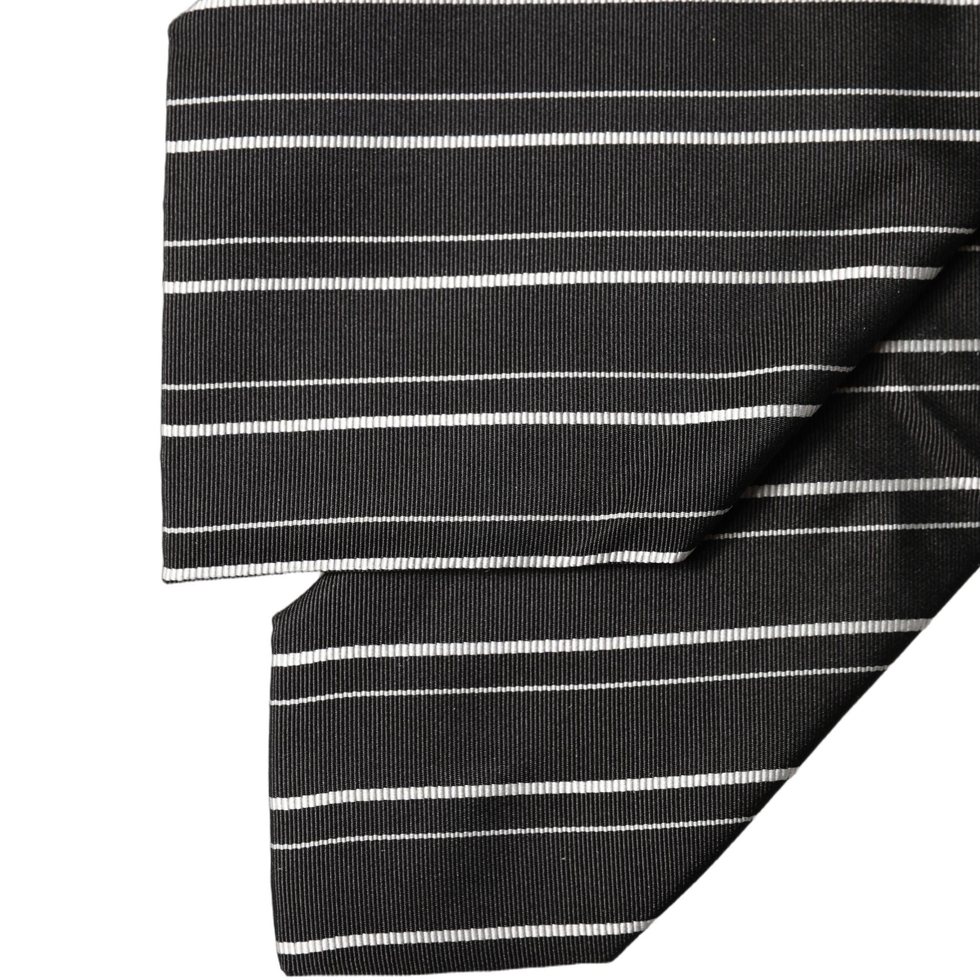Dolce & Gabbana Black White Stripes Silk Adjustable Women Necktie Tie