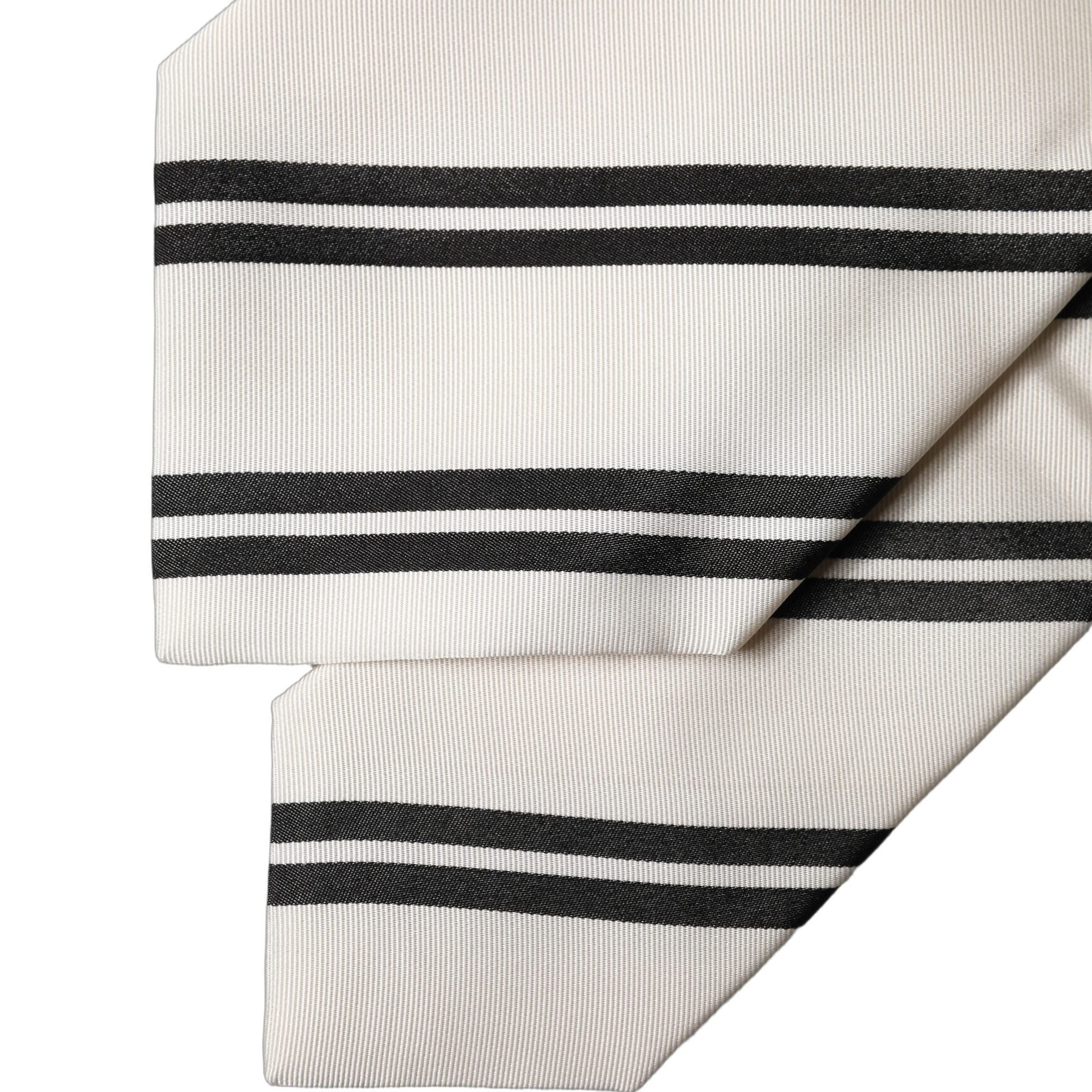 Dolce & Gabbana White Black Stripes Silk Adjustable Women Necktie Tie