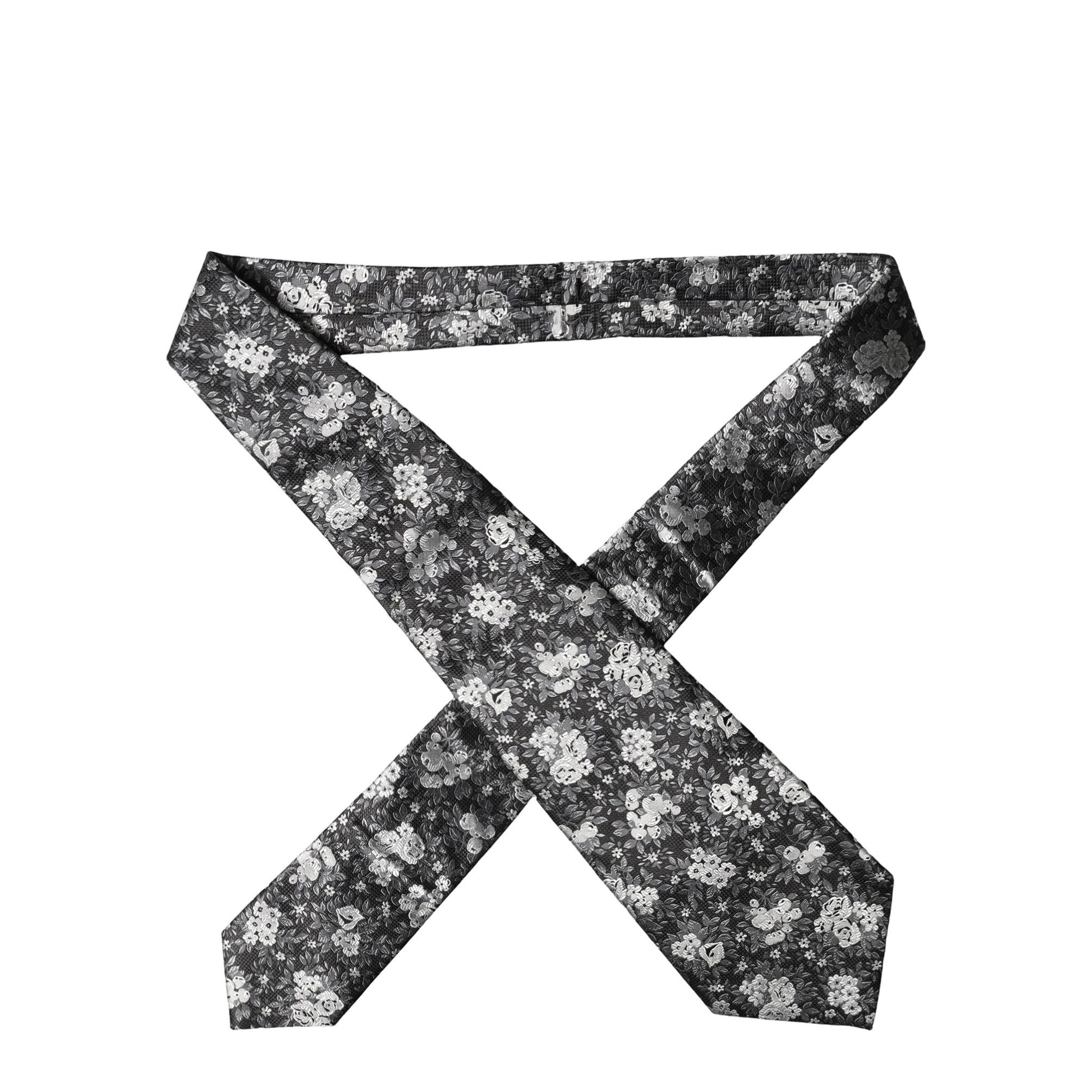 Dolce & Gabbana Black White Floral Silk Adjustable Women Necktie Tie