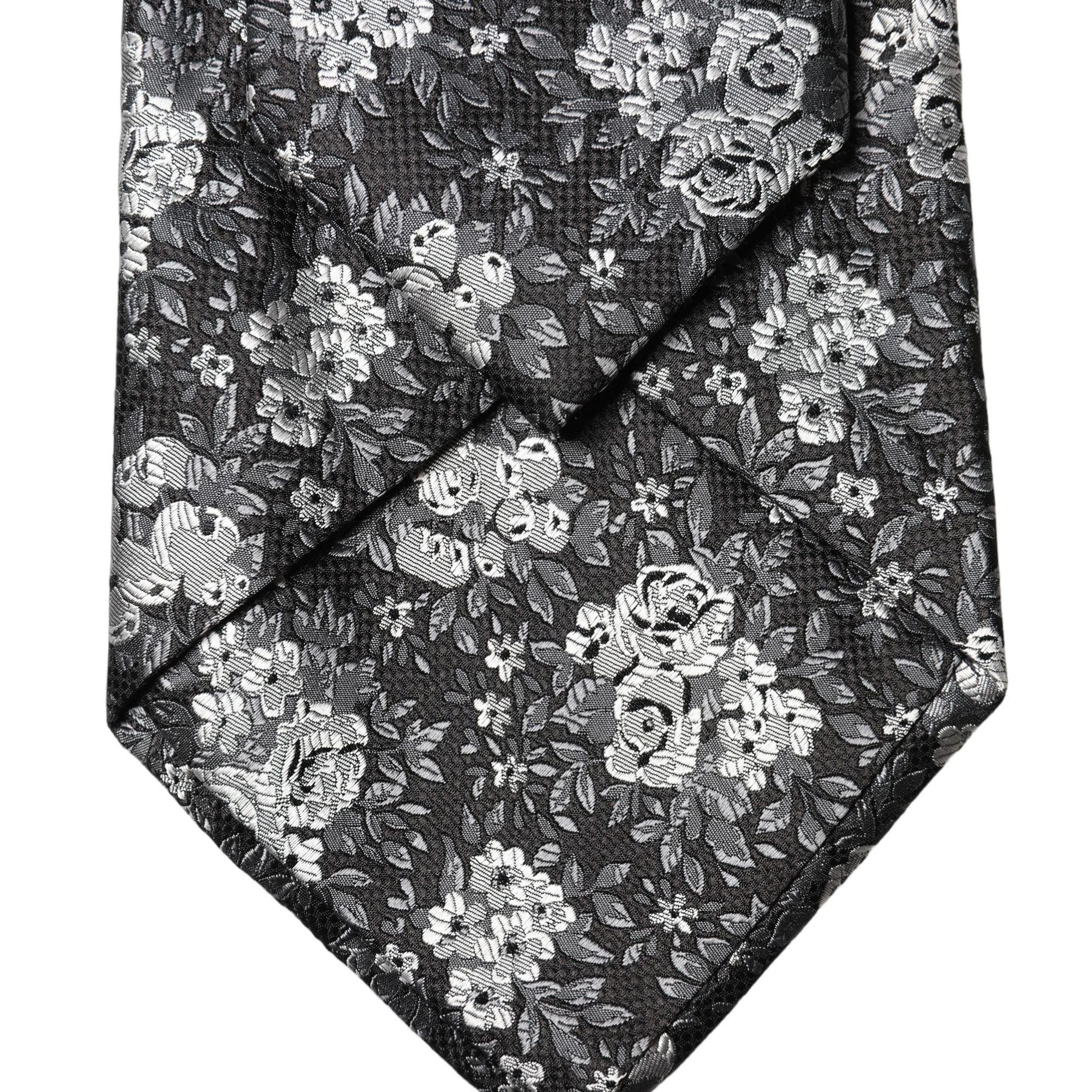 Dolce & Gabbana Black White Floral Silk Adjustable Women Necktie Tie