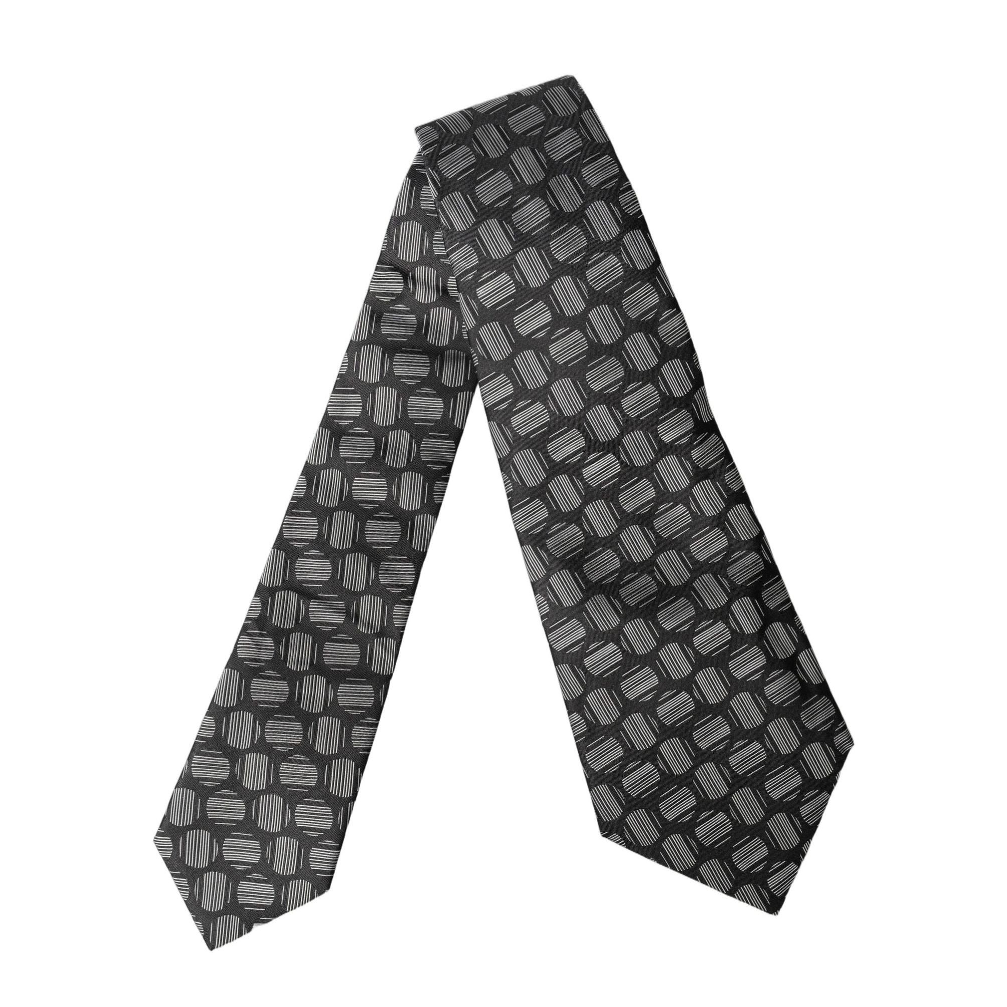 Dolce & Gabbana Black White Geometric Silk Adjustable Women Necktie Tie