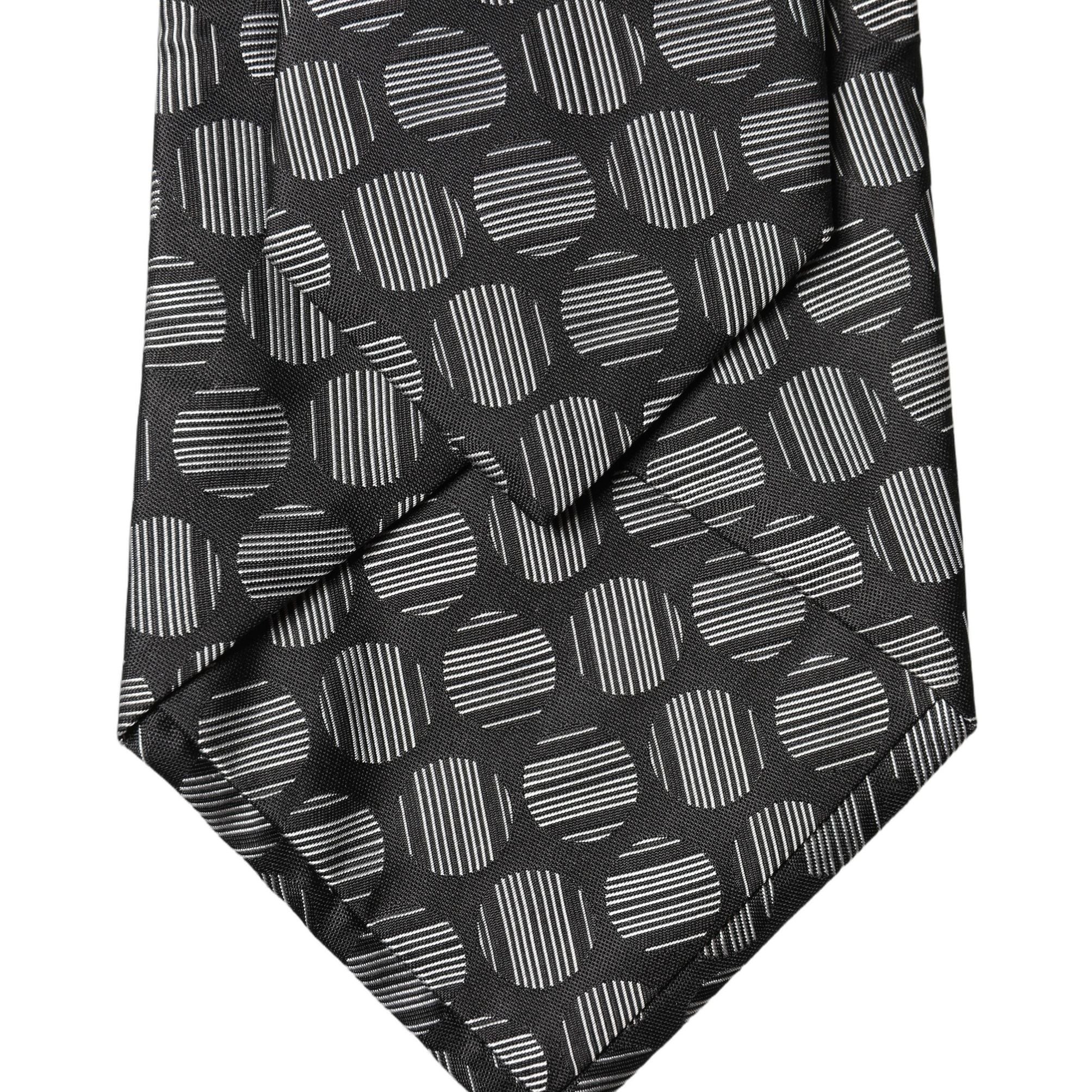 Dolce & Gabbana Black White Geometric Silk Adjustable Women Necktie Tie