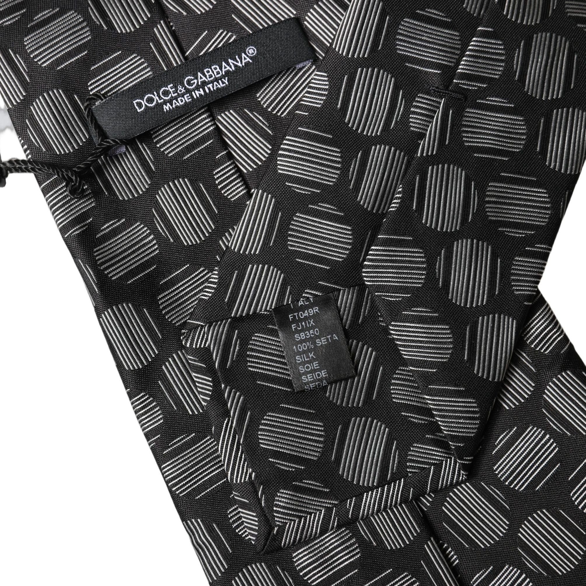 Dolce & Gabbana Black White Geometric Silk Adjustable Women Necktie Tie