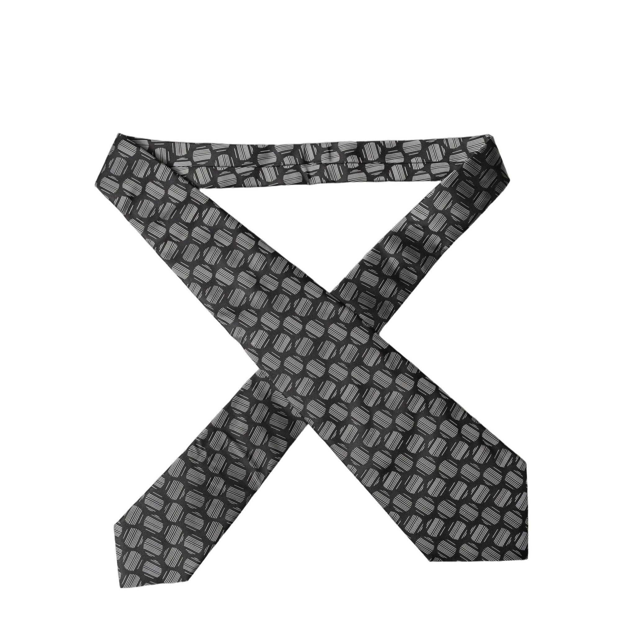 Dolce & Gabbana Black White Geometric Silk Adjustable Women Necktie Tie