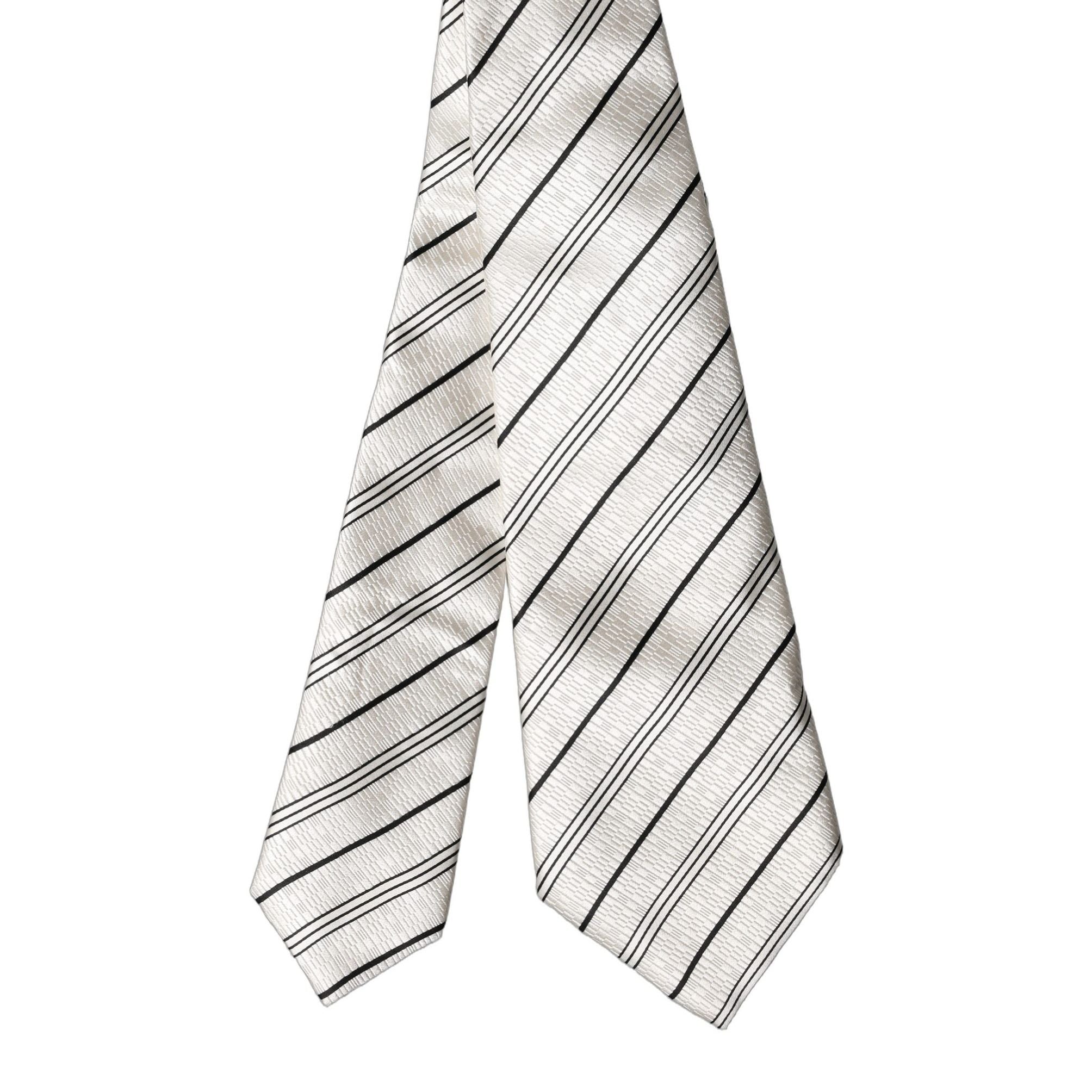 Dolce & Gabbana White Black Stripes Silk Adjustable Women Necktie Tie