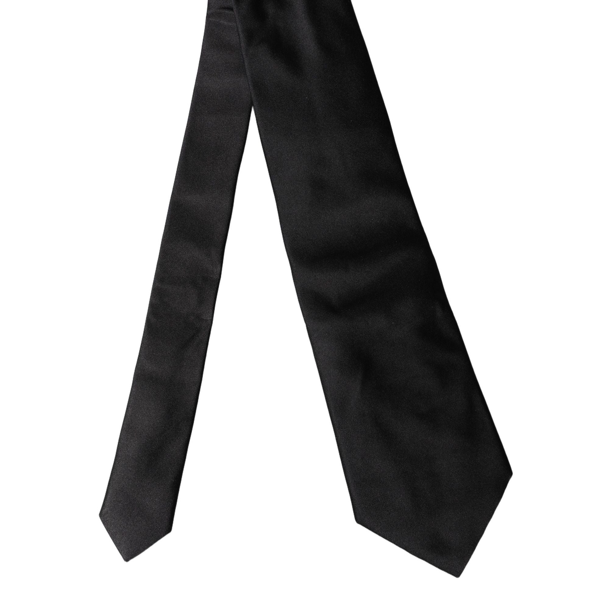 Dolce & Gabbana Black Solid Satin Silk Adjustable Women Necktie Tie