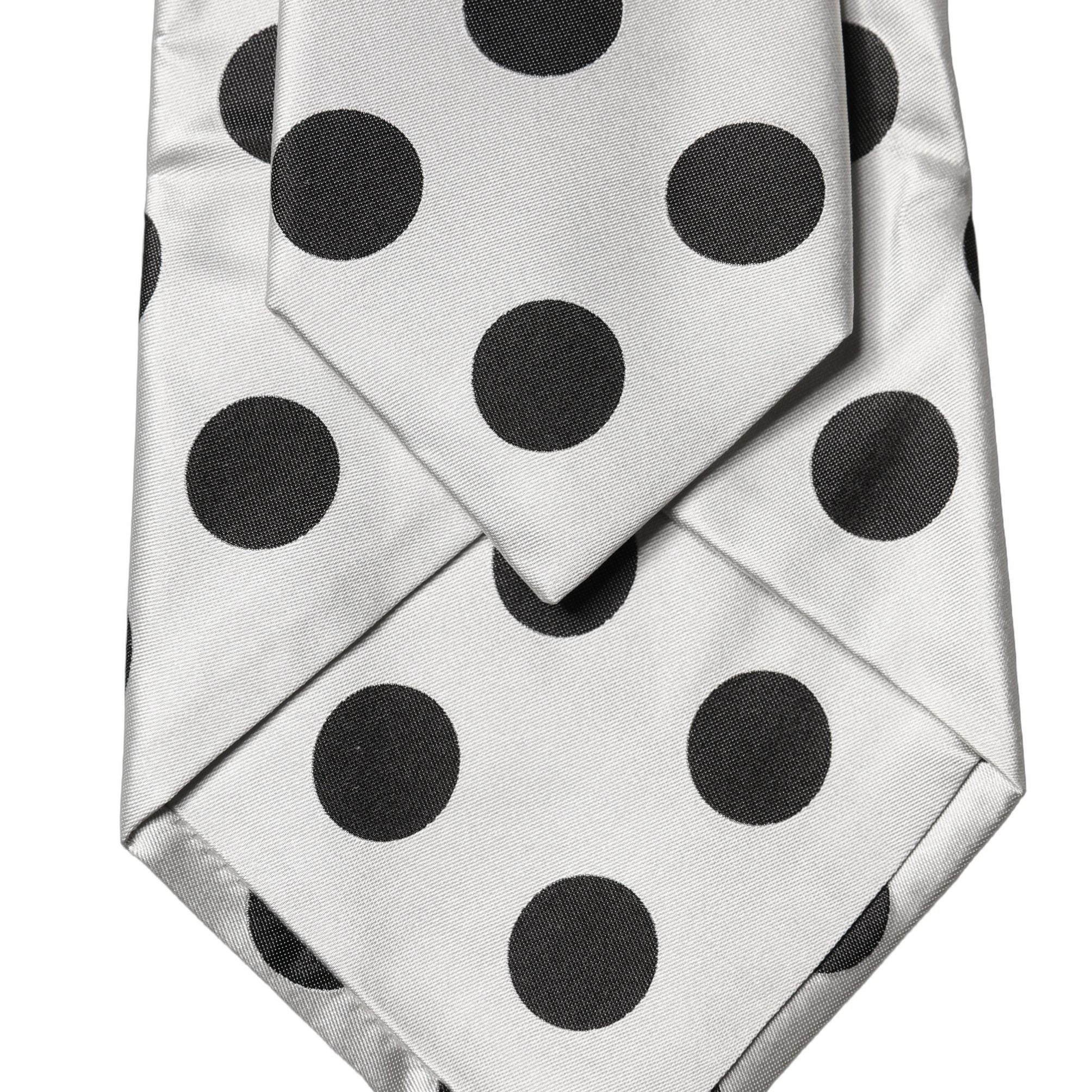 Dolce & Gabbana White Black Polka Dot Silk Adjustable Women Necktie Tie