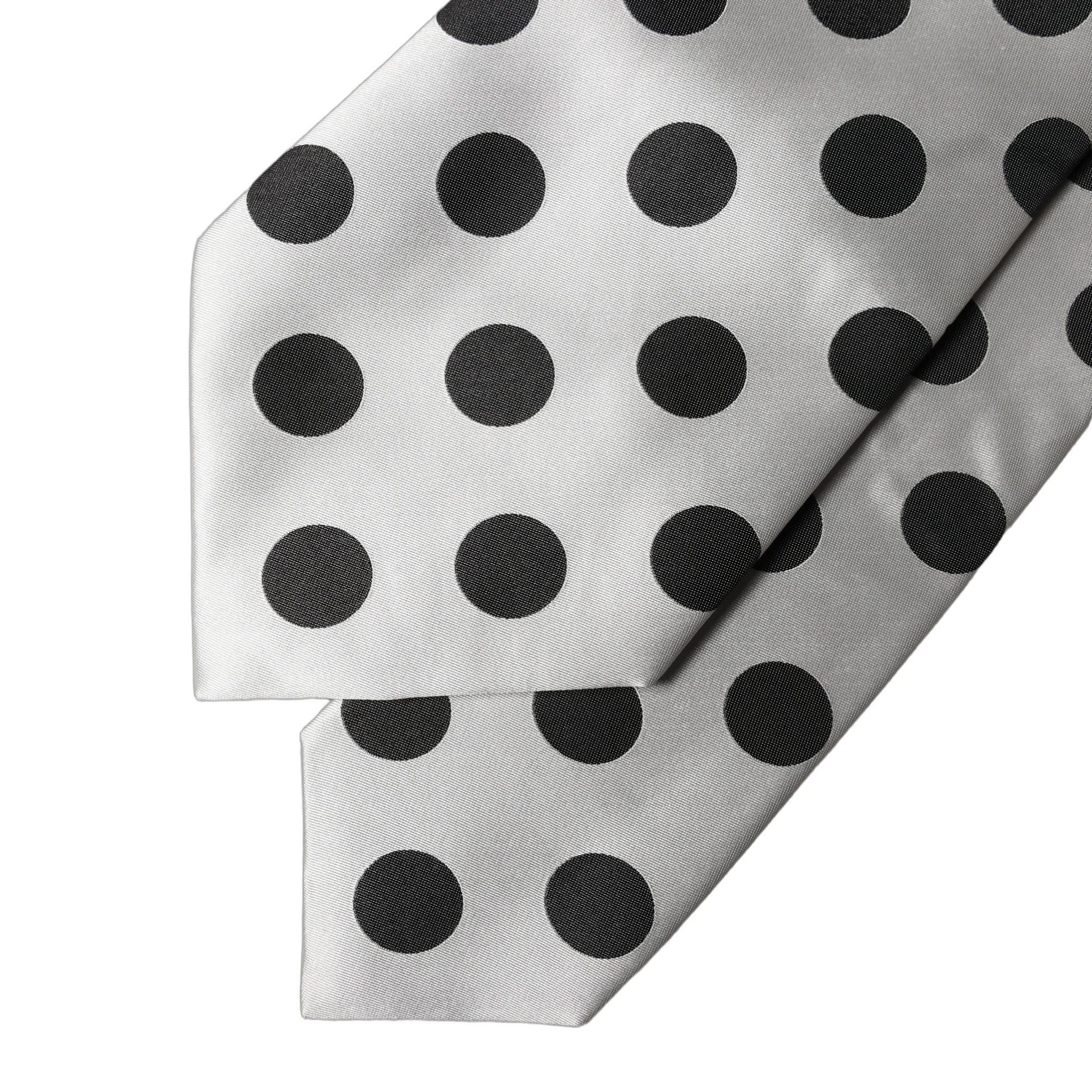 Dolce & Gabbana White Black Polka Dot Silk Adjustable Women Necktie Tie