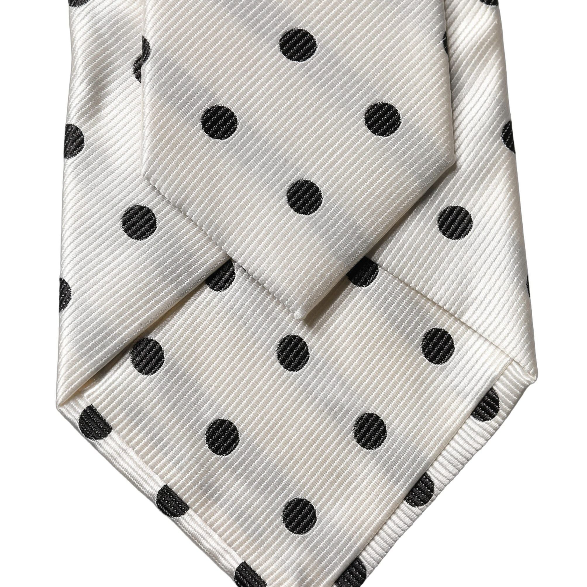 Dolce & Gabbana White Black Polka Dot Silk Adjustable Women Necktie Tie