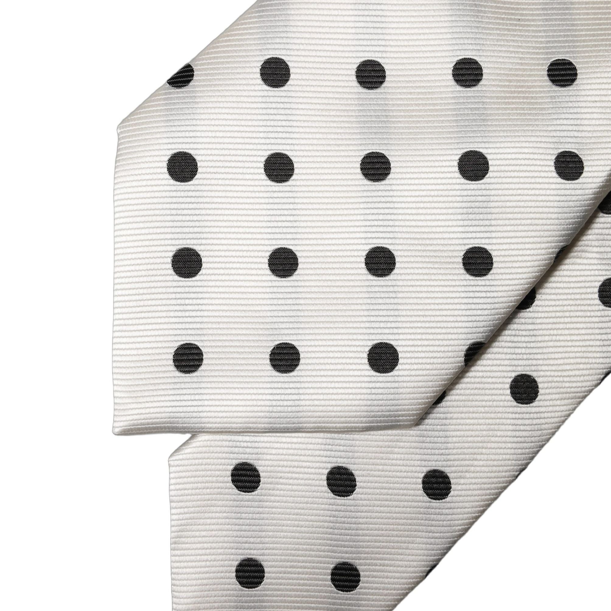 Dolce & Gabbana White Black Polka Dot Silk Adjustable Women Necktie Tie