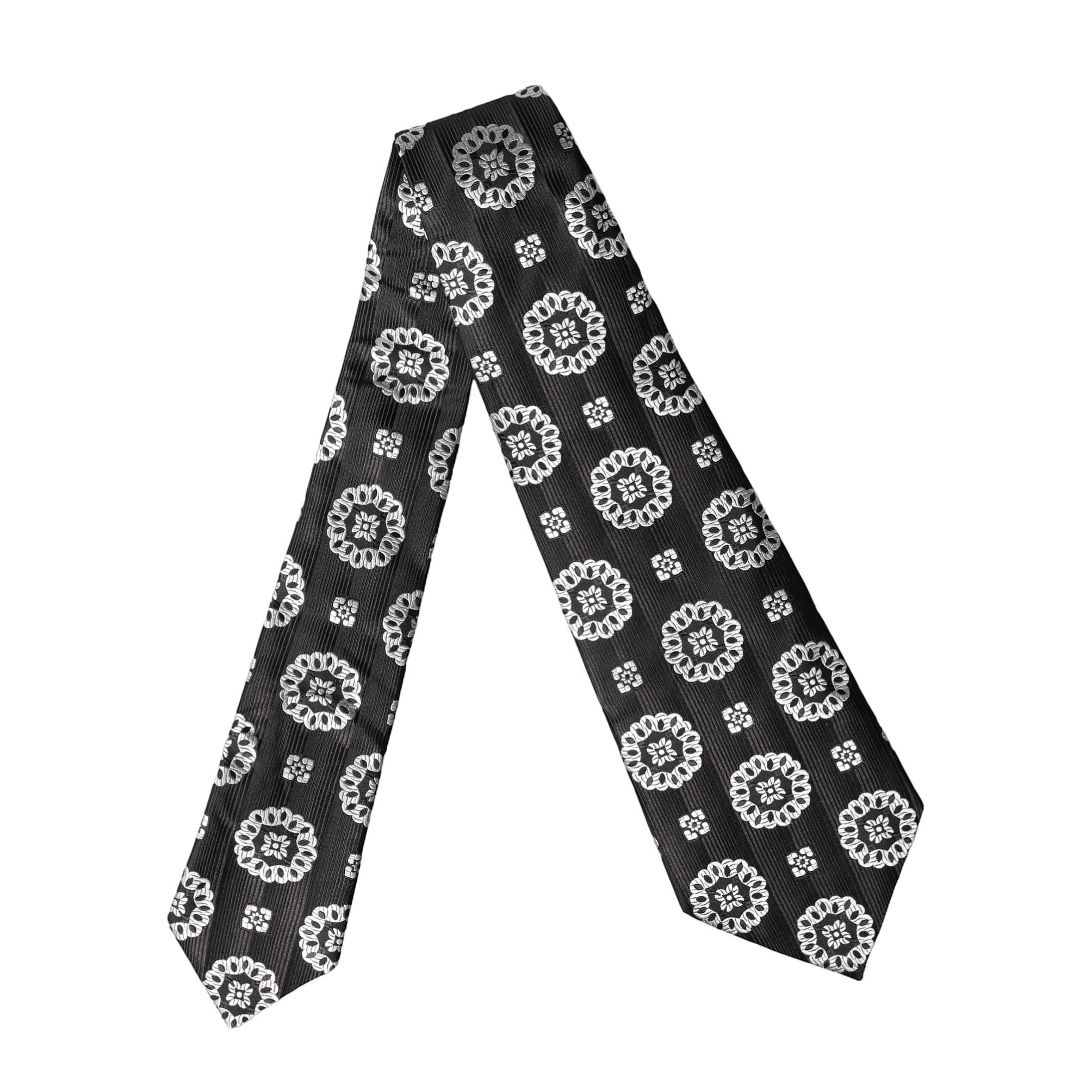 Dolce & Gabbana Black White Floral Silk Adjustable Women Necktie Tie