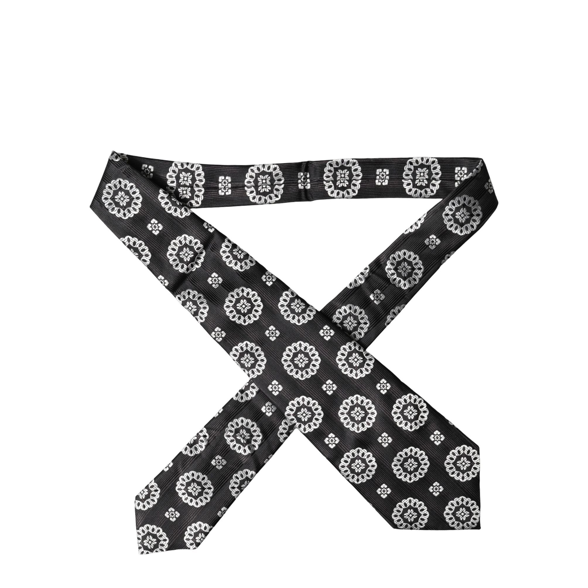 Dolce & Gabbana Black White Floral Silk Adjustable Women Necktie Tie