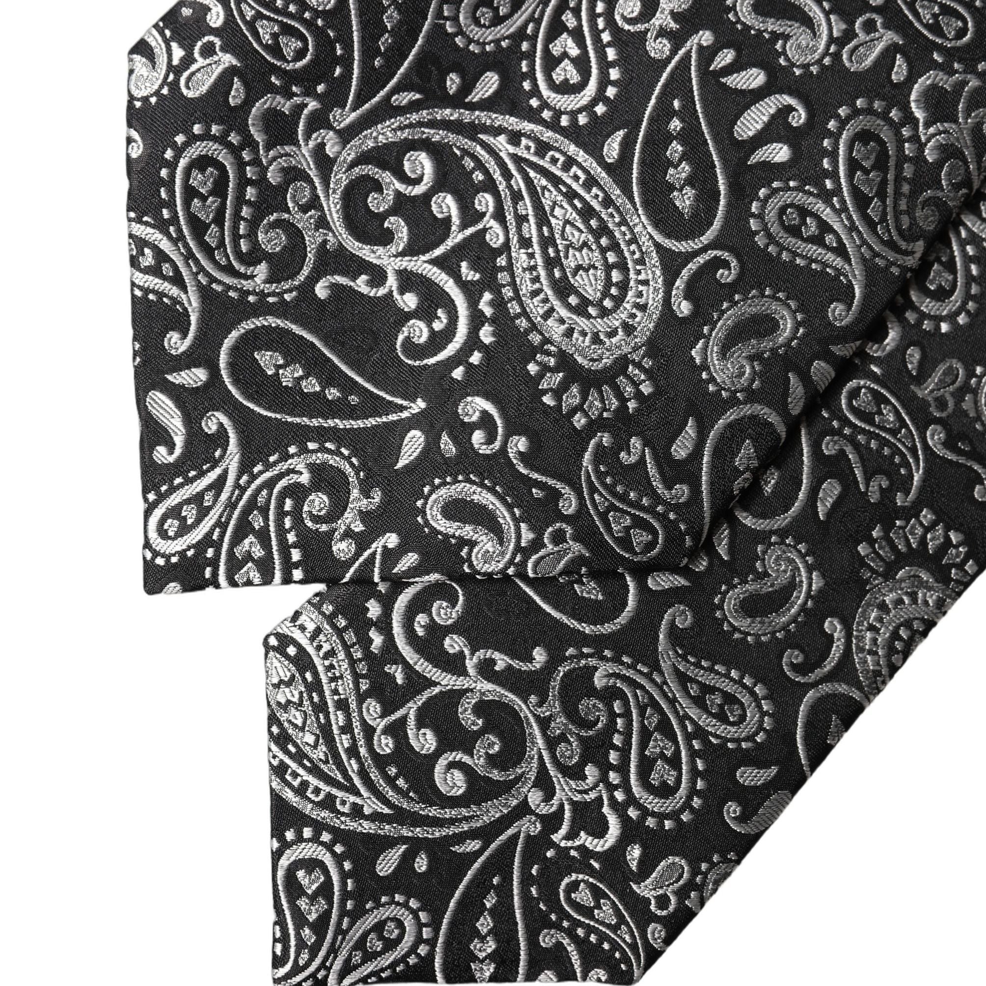 Dolce & Gabbana Black White Paisley Silk Adjustable Women Necktie Tie