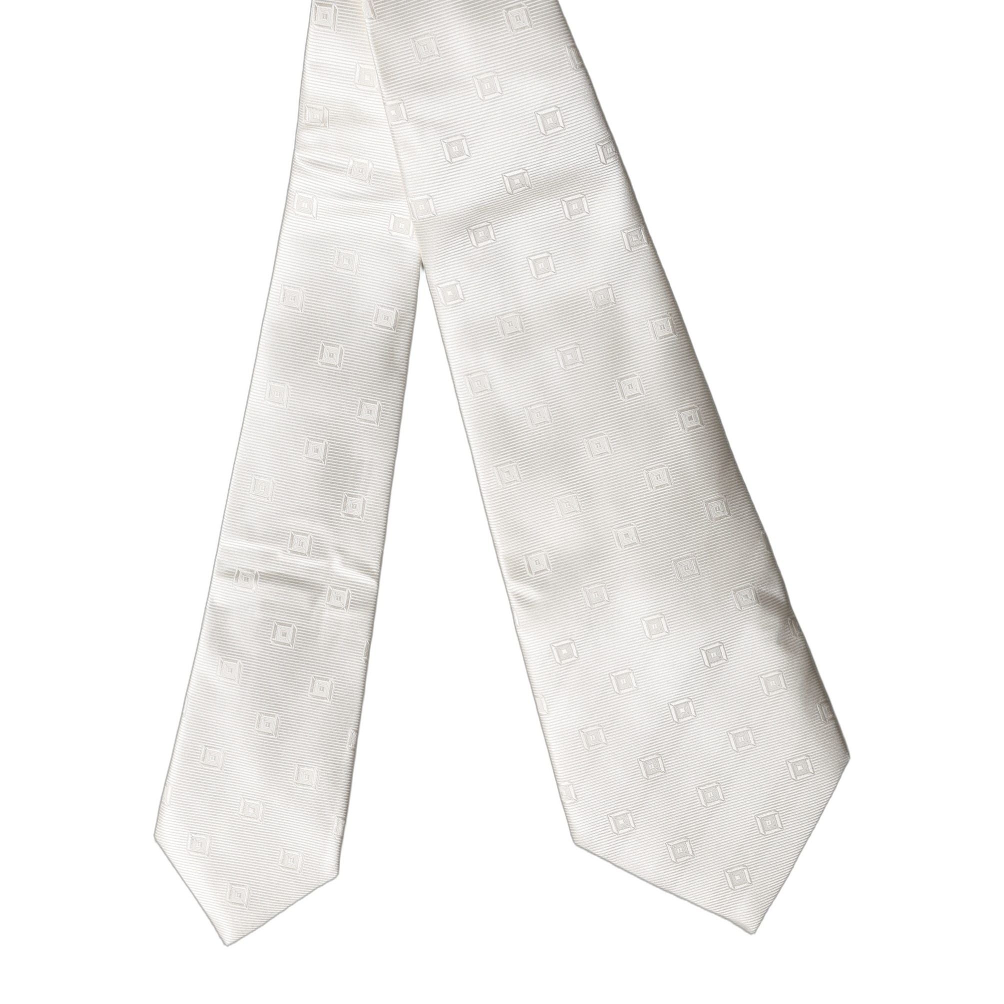 Dolce & Gabbana Off White Geometric Silk Adjustable Women Necktie Tie