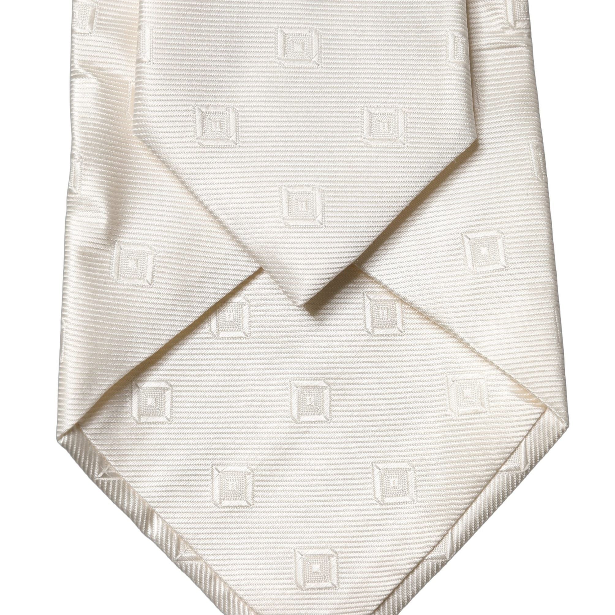 Dolce & Gabbana Off White Geometric Silk Adjustable Women Necktie Tie