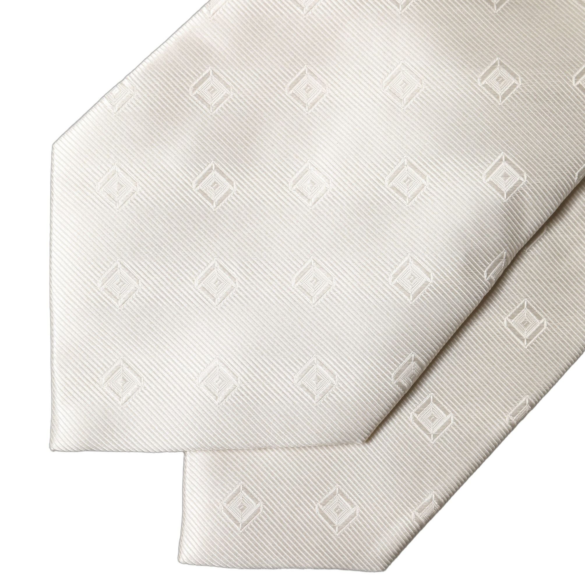 Dolce & Gabbana Off White Geometric Silk Adjustable Women Necktie Tie