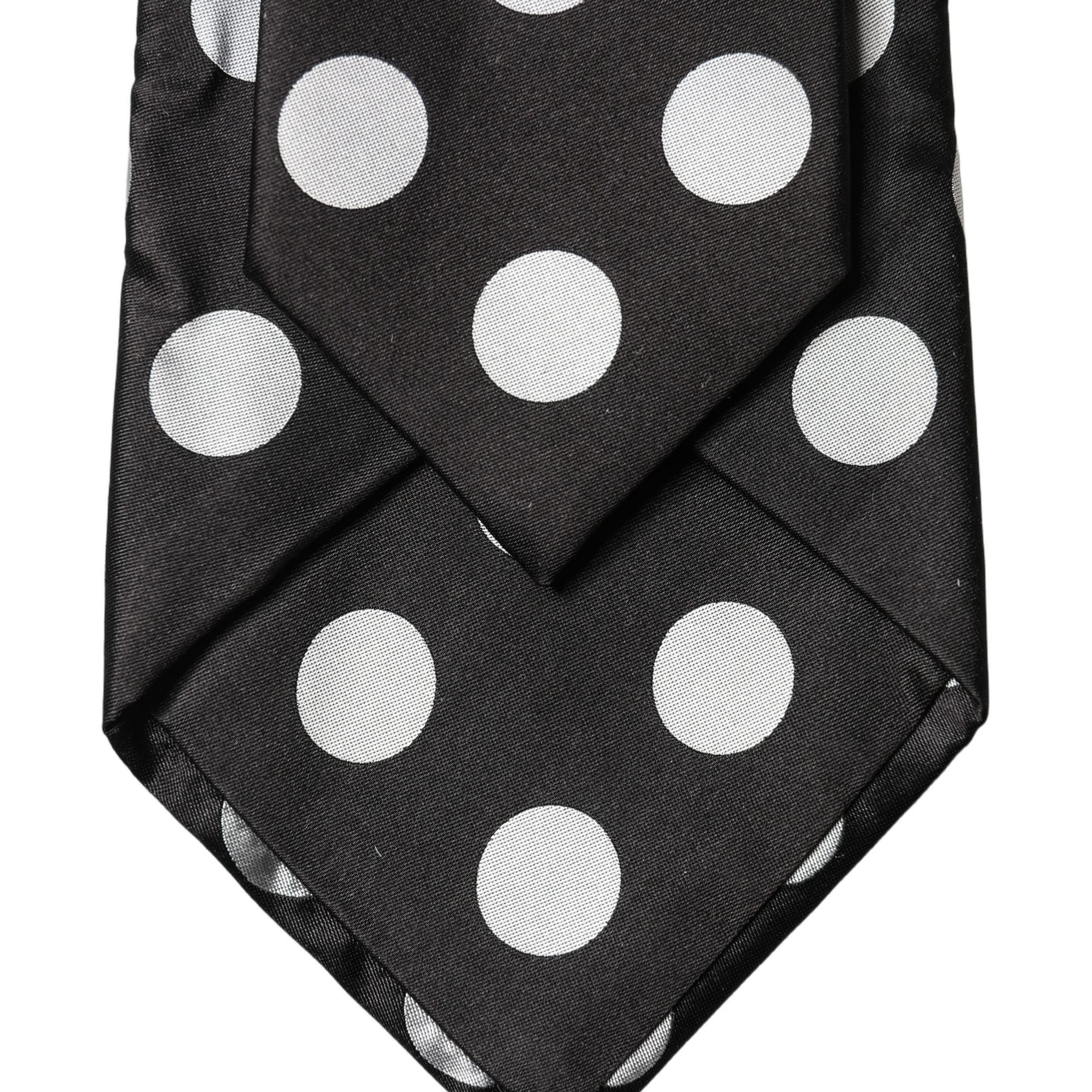 Dolce & Gabbana Black White Polka Dot Silk Adjustable Women Necktie Tie
