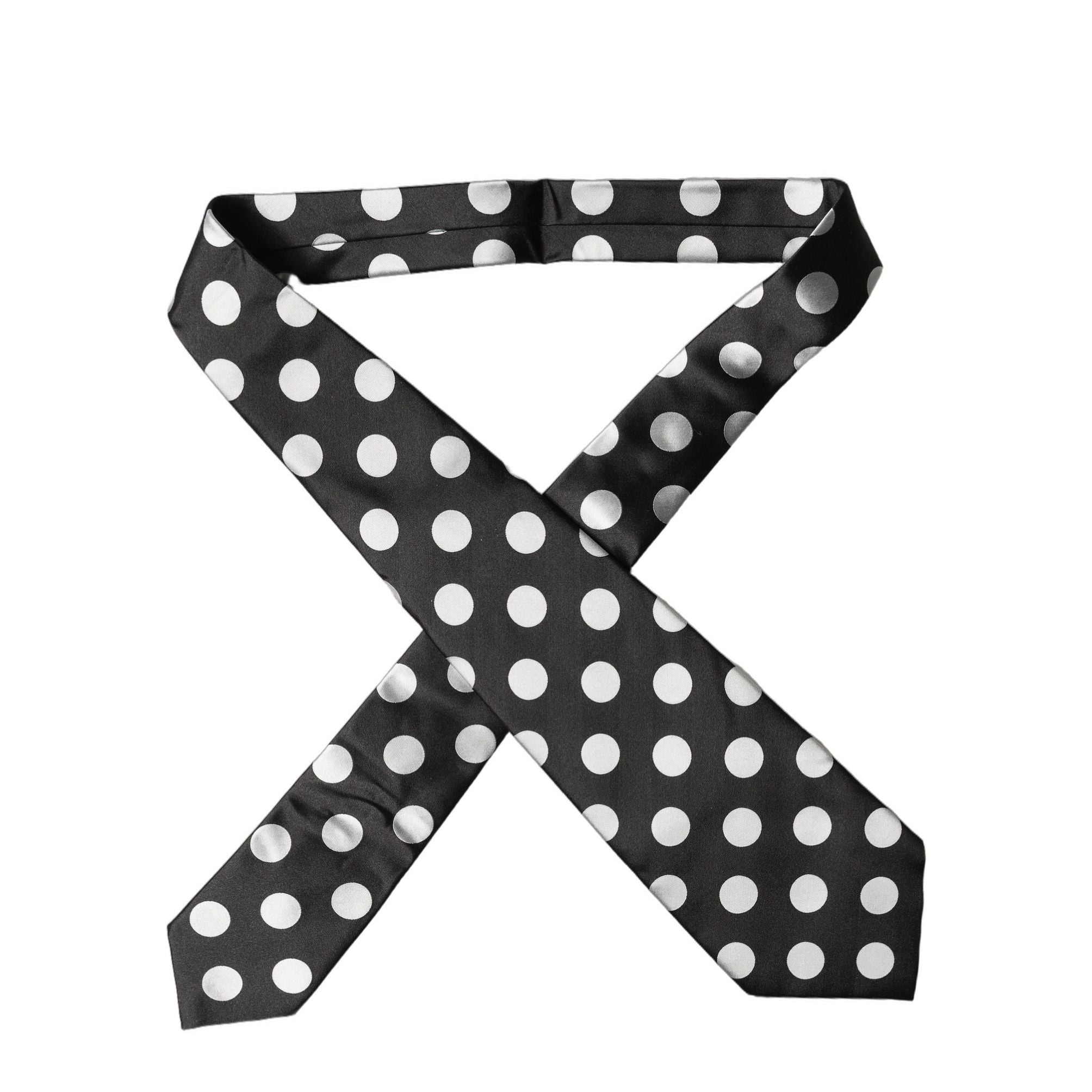 Dolce & Gabbana Black White Polka Dot Silk Adjustable Women Necktie Tie